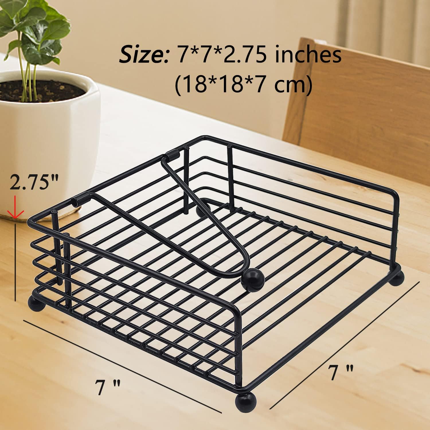 hiwafifi Napkin Holder for Table, Flat Napkin Dispenser with Weighted Arm, Square Cocktail Paper Holder of Elegant Rustic Iron for Kitchen Dining Room Decor Restaurant Farmhouse Hotel Party, Black - Image 2