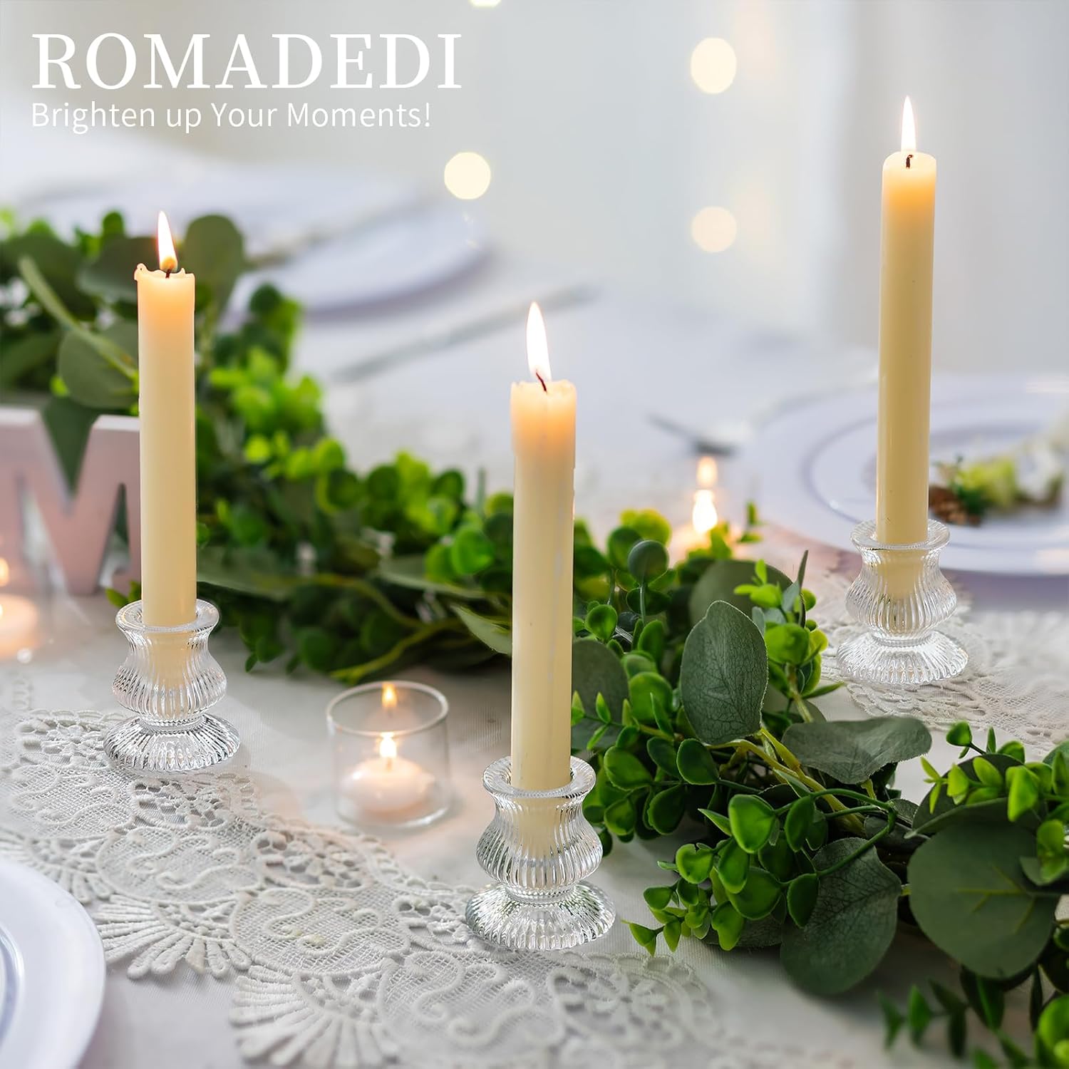Romadedi Glass Candle Holder for Candlestick - 20 Pcs Clear Small Tapered Candle Holder Decor Bulk Wedding Table Centerpiece for Candle Sticks Christmas Party Living Room Dinner Advent - Image 3