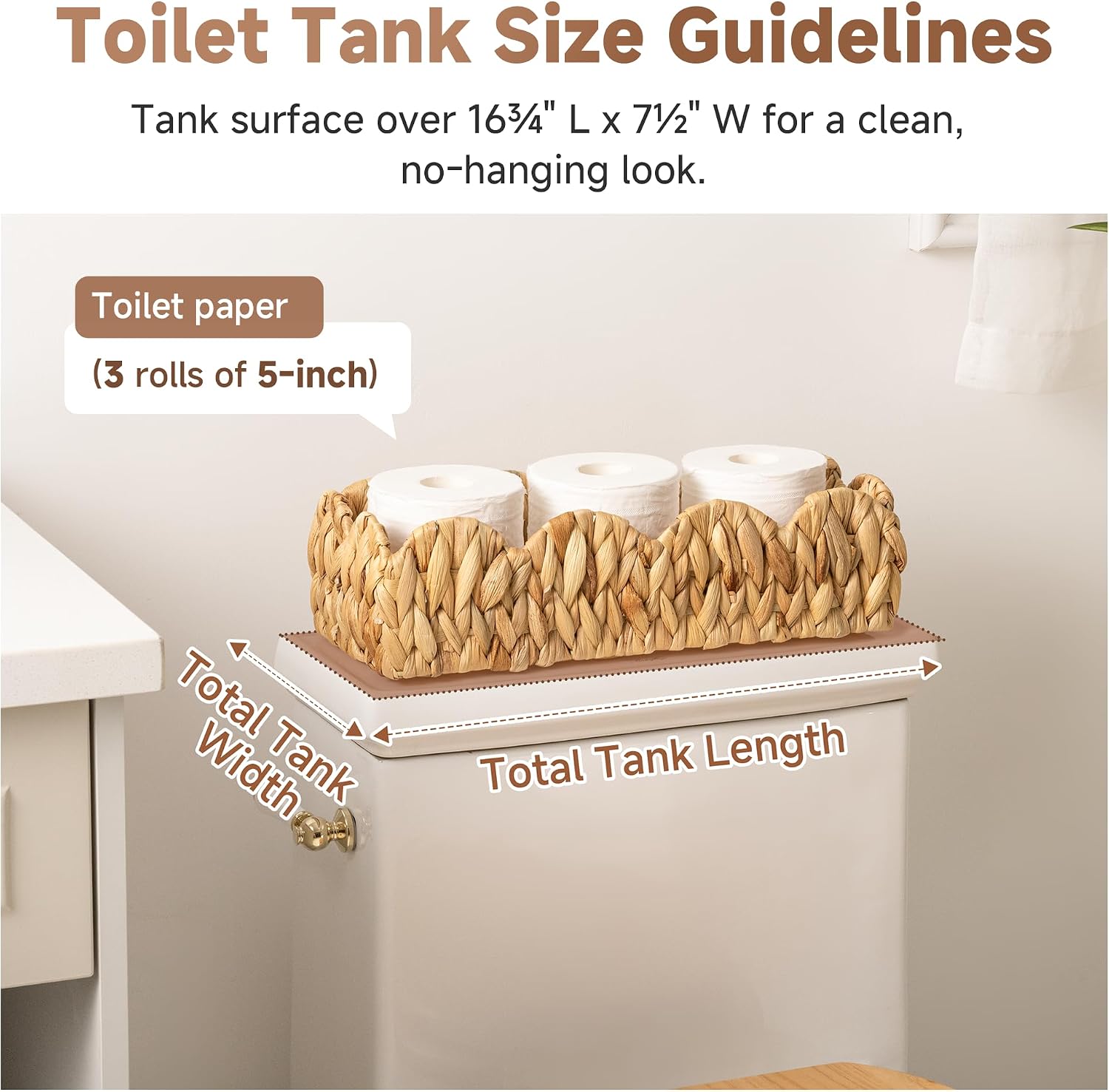 StorageWorks Water Hyacinth Small Scalloped Baskets for Bathroom Decor, Wicker Toilet Paper Basket for Back of Toilet Basket Tank Topper, Decorative Bathroom Baskets for Organizing and Storage, 2 Pack - Image 3