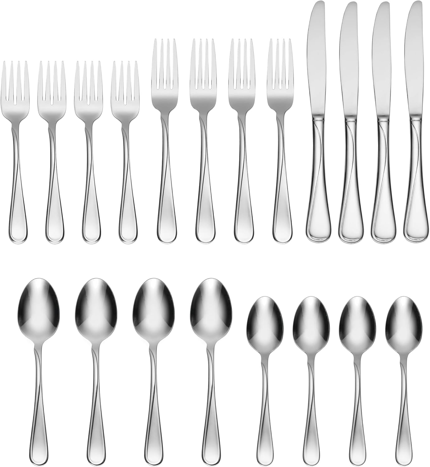 Oneida Silverware Set For 4, Flight 20-Piece Everyday Flatware Set, Service For 4, 18/0 Stainless Steel, Swirl, Mirror Finish, Dishwasher Safe, Knives Spoons and Forks Set, Dining (Silver, 20 Pieces) - Image 2