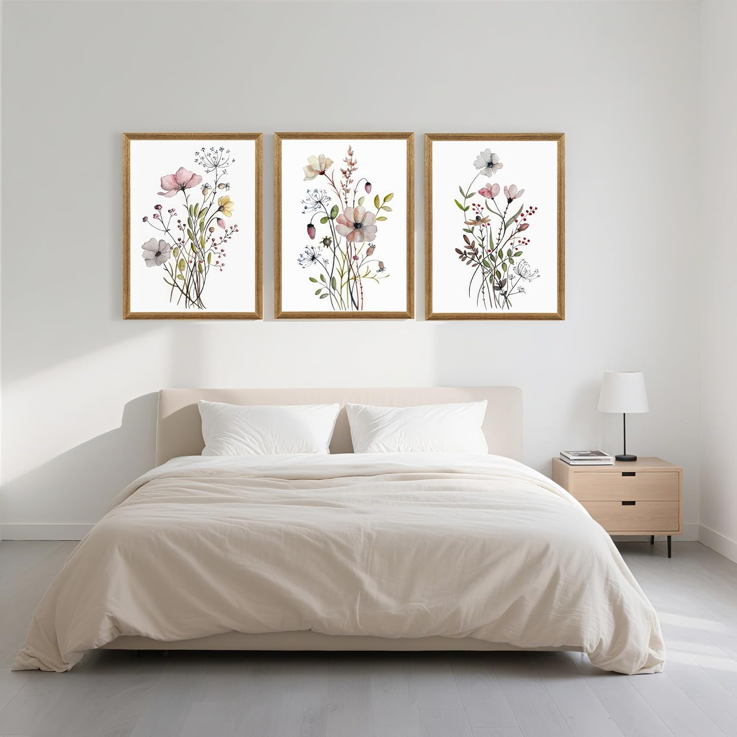 WRFON Framed Botanical Canvas Wall Art Set of 3, Watercolor Floral Prints, Framed Flower Wall Decor for Bedroom Bathroom Living Room, 12x16 Inch Each - Image 4