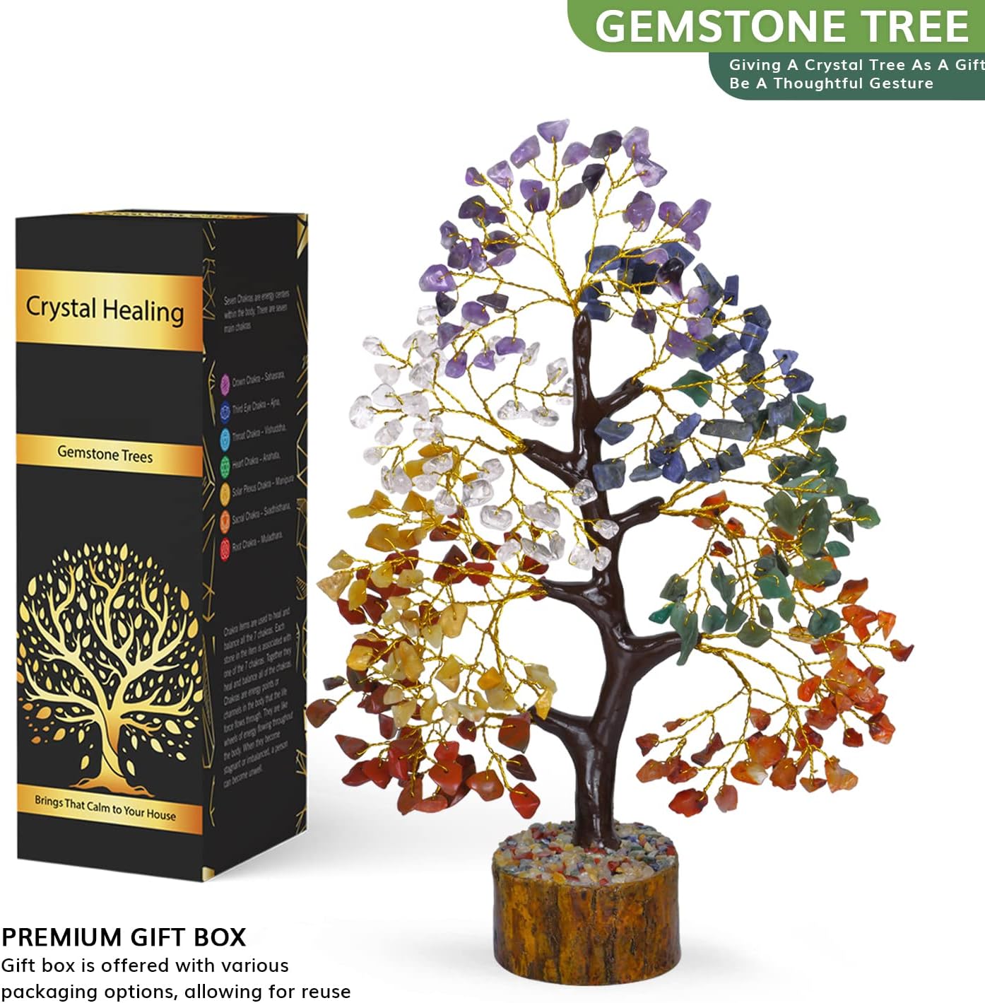 NARIBABU 7 Chakra Tree of Life, Crystal Tree, Crystals and Gemstones, Healing Crystals, Birthday Gifts for Women, Decorative Home Accessories, Living Room Decor, Spiritual Gifts for Women - Image 4