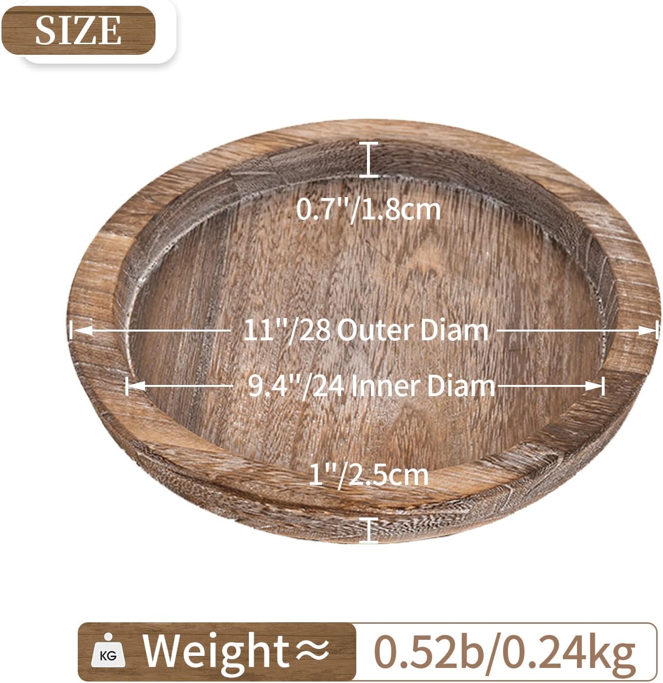 Hanobe Wooden Tray for Coffee Table: Candle Holder Plate Round Decorative Serving Tray - Vintage Table Centerpiece Rustic Farmhouse Home Decor - Image 3
