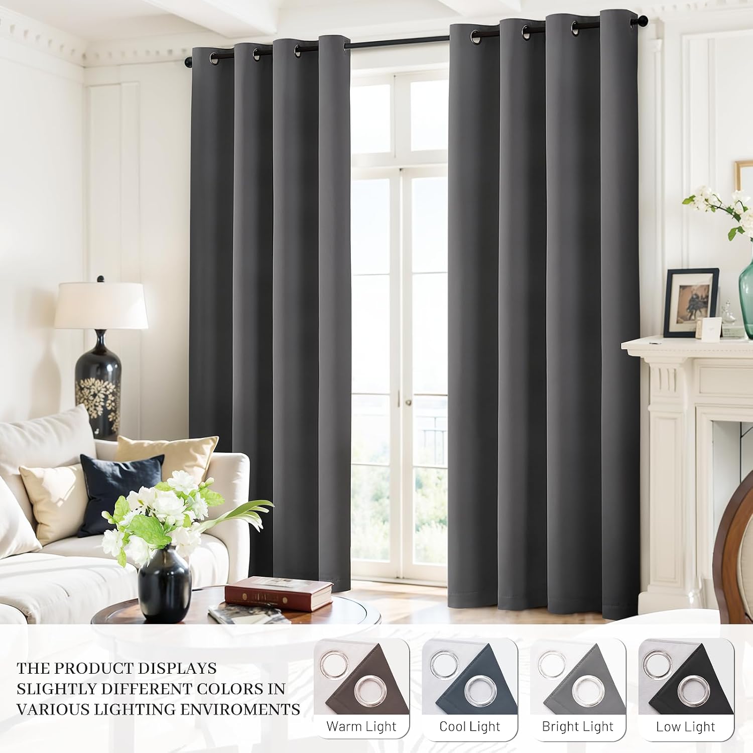 Yakamok Room Darkening 100% Blackout Curtains Grommet Window Treatments with 2 Thick Layers-Charcoal Grey Thermal Insulated Drapes Set of 2 Panels for Bedroom Living Room 52 Inches by 84 Inches Length - Image 6