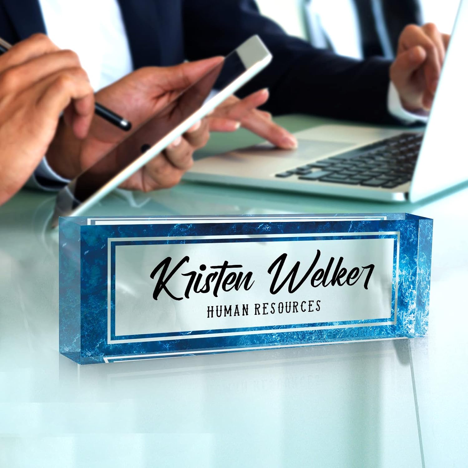Custom Name Plate for Desk, Desk Name Plate Personalized, Office Decor for Women Men, Acrylic Desktop Accessories, Office Gifts for Coworkers Boss Teacher, Employee Appreciation Gifts (Blue Sea) - Image 6