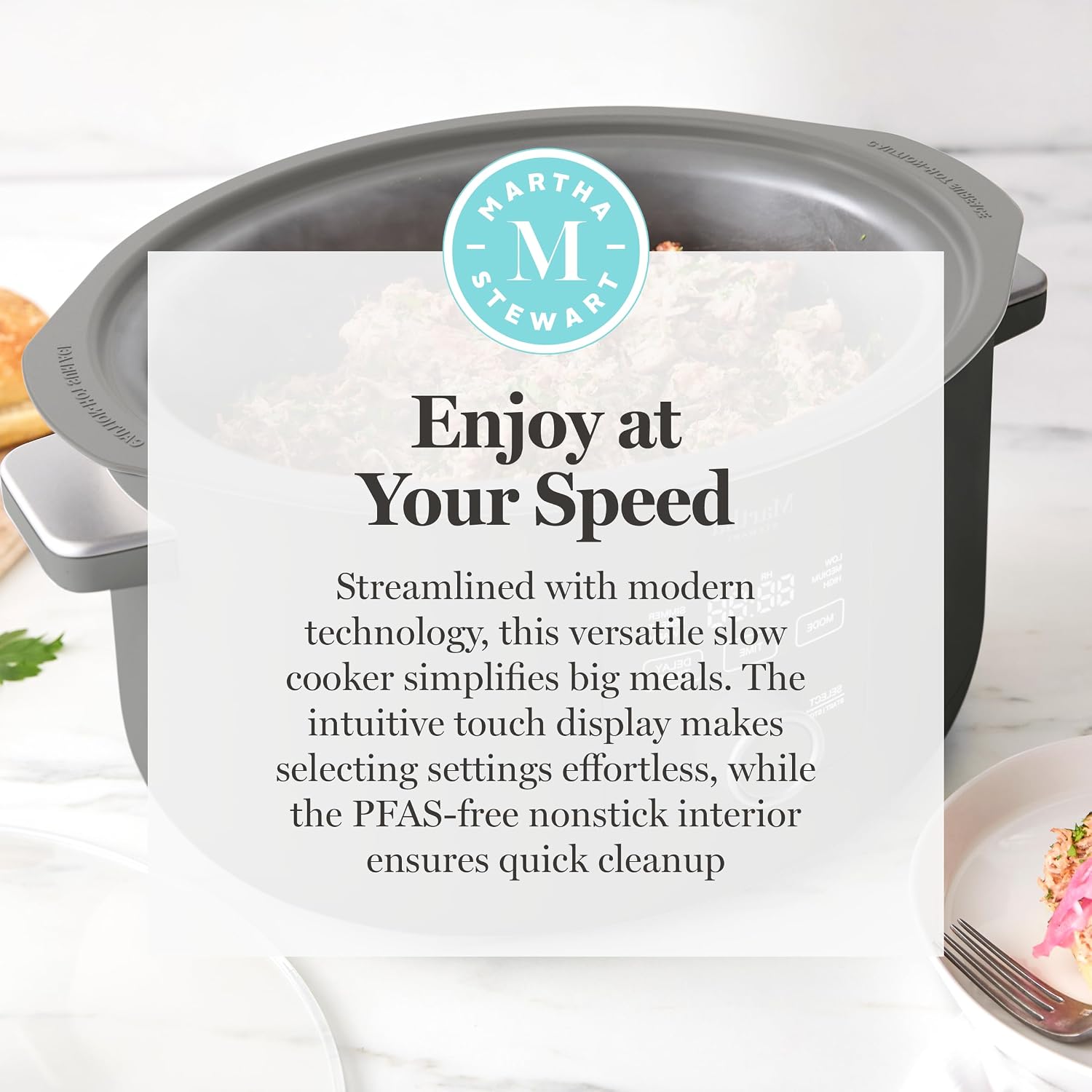 Martha Stewart 8 QT Slow Cooker, Programmable with Timer, 3 Heat Settings (Low, High, Warm), Nonstick Ceramic Removable Crock, Stovetop & Oven Safe, Glass Lid, Simmer, Reheat, Warm, Caviar - Image 11