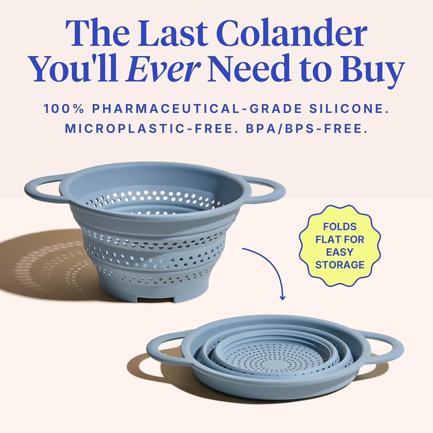 GIR Collapsible Colander for Kitchen, Silicone Strainer and Steamer, BPA-Free, Heat-Resistant, Space-Saving Collapsible Strainer with Stainless Steel Rim, Dishwasher Safe - Slate - Image 2