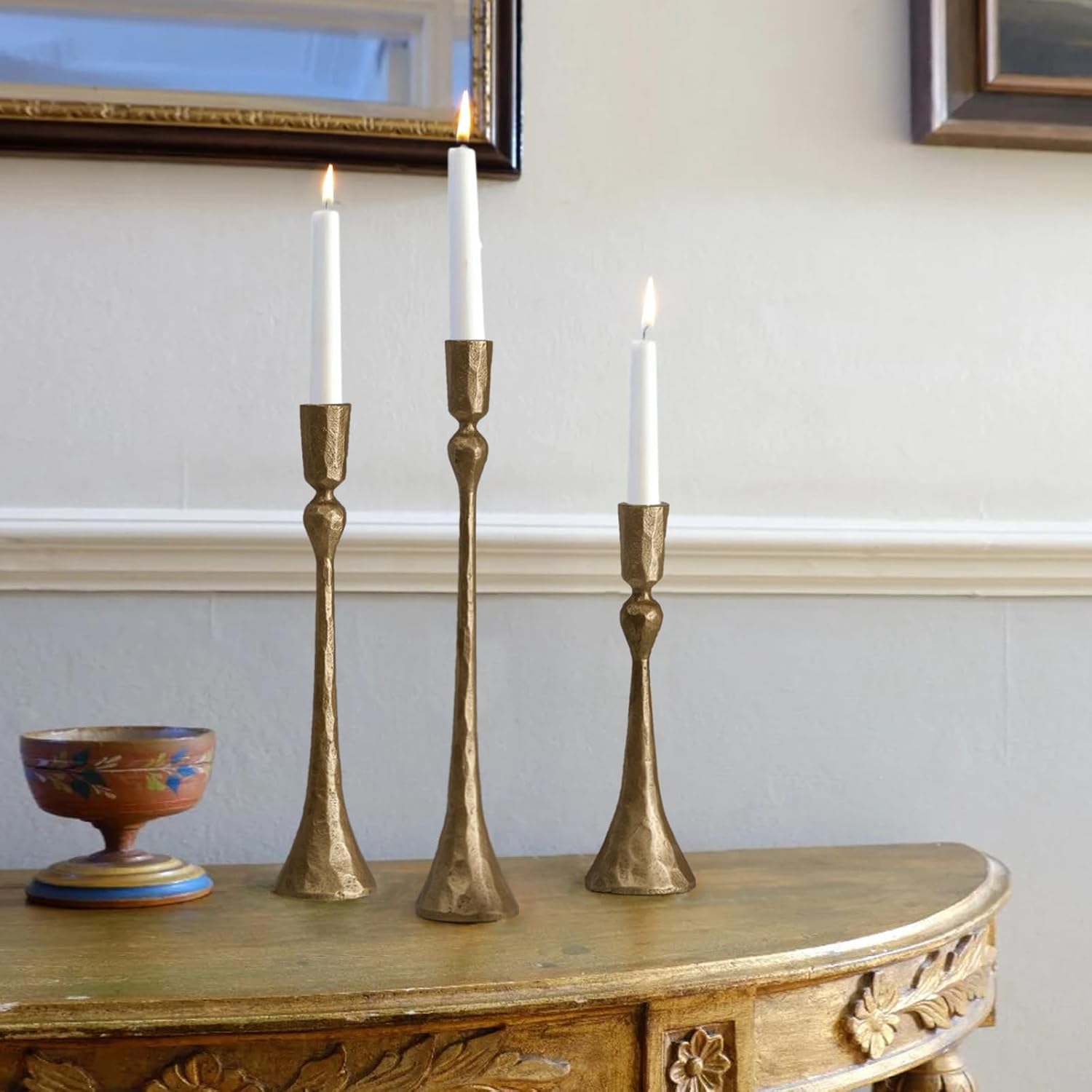 Vintage Cast Iron Taper Candle Holder - Set of 3 Decorative Candle Stand, Candlestick Holder for Wedding, Dinning, Party (Antique Brass) - Image 5