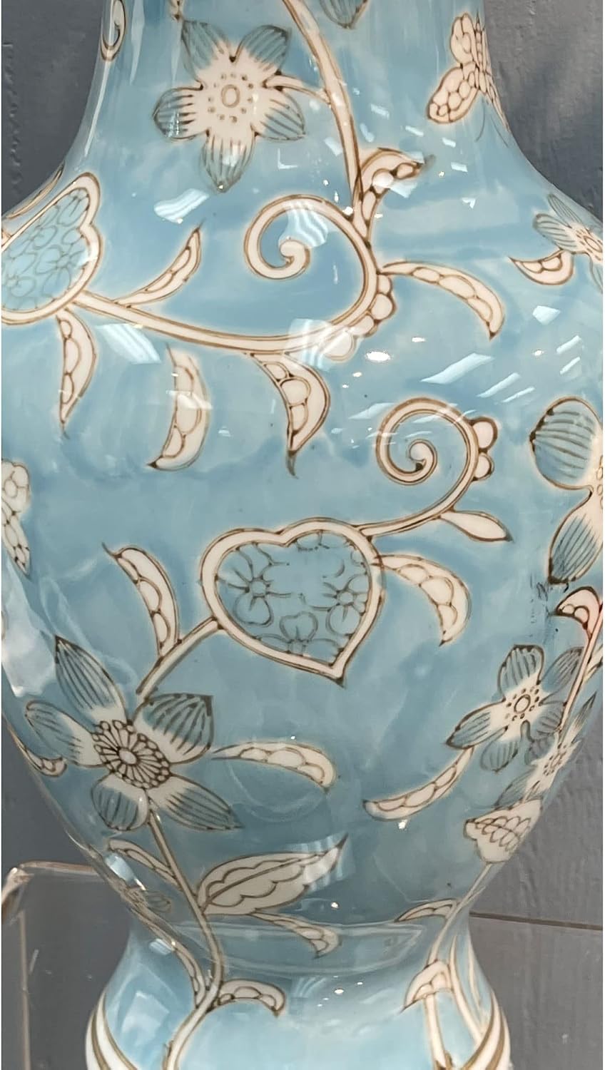 Galt International Light Blue and White Flower & Heart Chinoiserie Ceramic Vase 14"- Hand Painted Antique Style Porcelain Flower Bottle Fishtail Porcelain Chinese Vase for Home Decor Centerpiece - Image 7