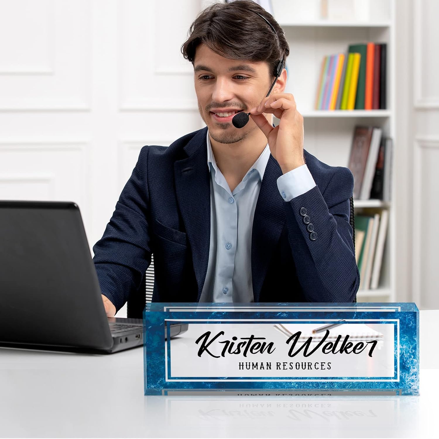 Custom Name Plate for Desk, Desk Name Plate Personalized, Office Decor for Women Men, Acrylic Desktop Accessories, Office Gifts for Coworkers Boss Teacher, Employee Appreciation Gifts (Blue Sea) - Image 5