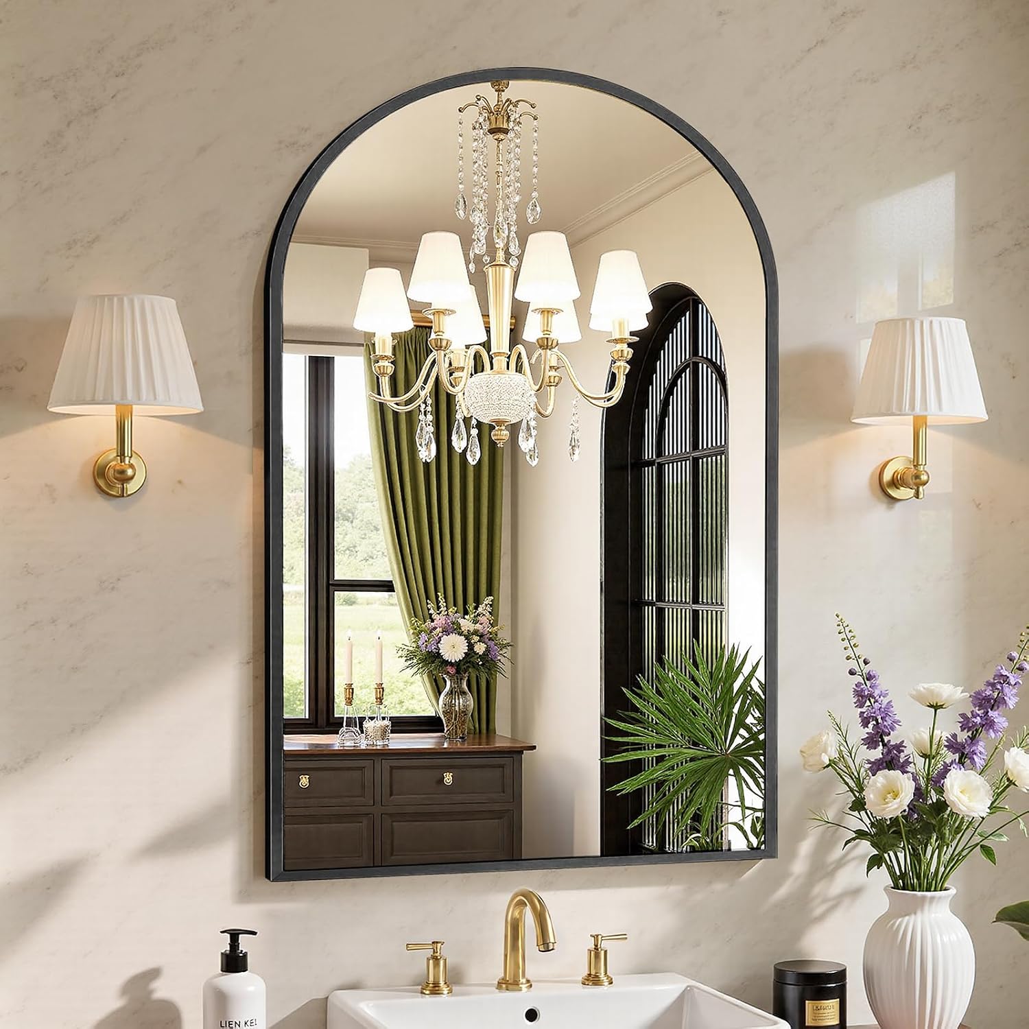 Sweetcrispy 24"x36" Arched Black Bathroom Mirrors for Wall | Bathroom Mirrors for Over Sink, Metal Framed with HD Shatter-Proof Glass for Entryway, Bedroom, Home Decor