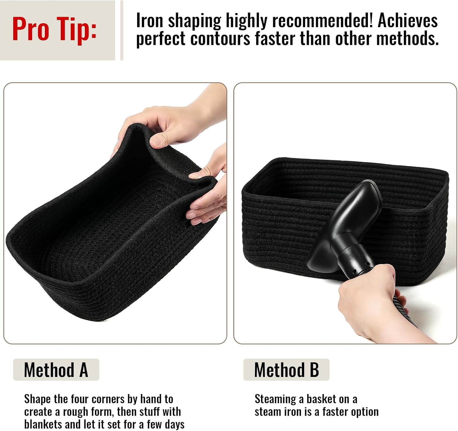 8 Pack Small Storage Baskets for Organizing, Woven Rope Bins for Bathroom, Closet, Shelf Organizer, Cute Cube Decorative Box for Towels, Baby Nursery, Toys, Gift Empty Baskets - 11.5"x7.5"x4.7"-Black - Image 7