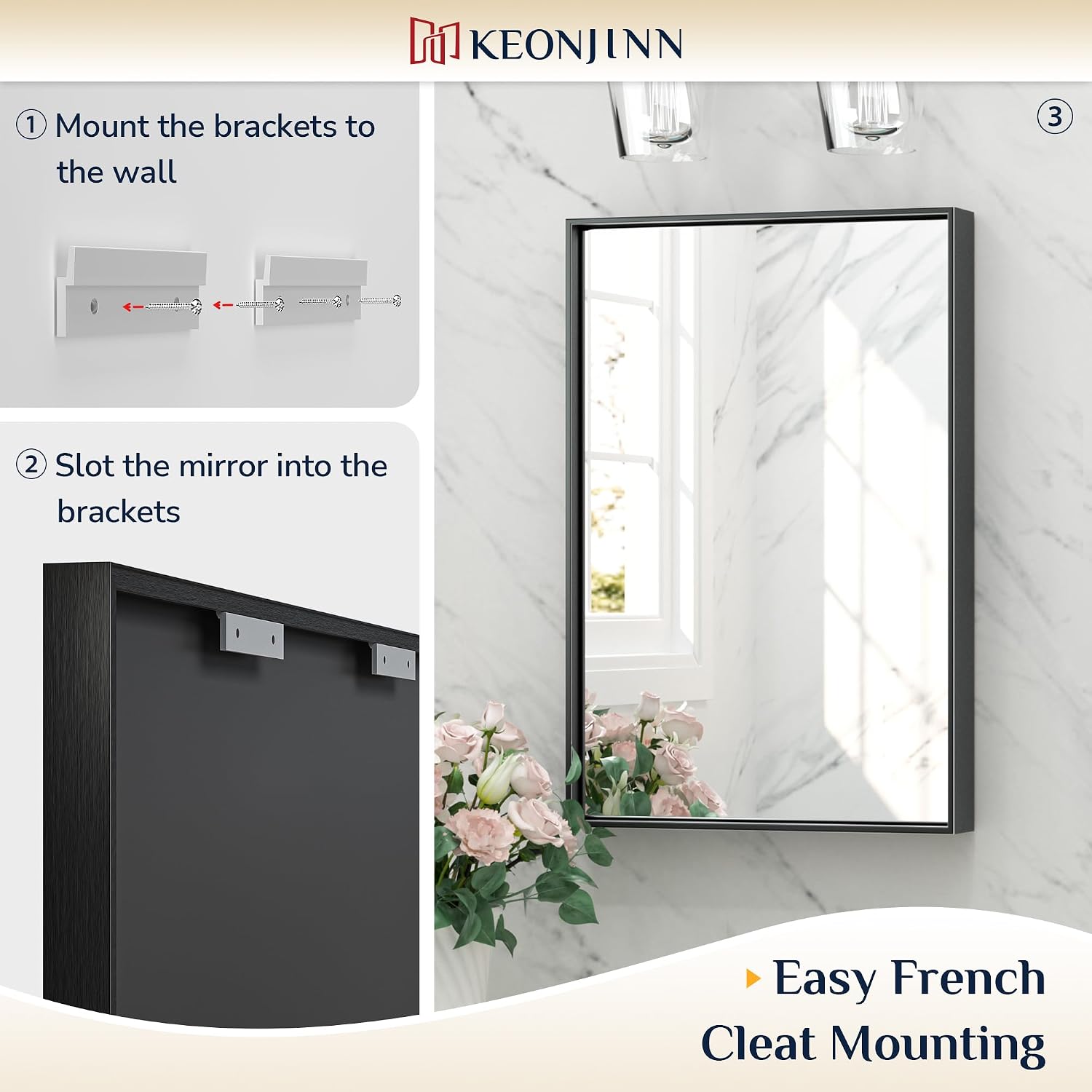 Keonjinn 24 x 30 in Black Bathroom Mirror, Black Brushed Framed Mirror for Over Sink, Rectangle Vanity Mirrors with Square Corner, Alumium Alloy Frame, Modern Farmhouse Style - Image 7