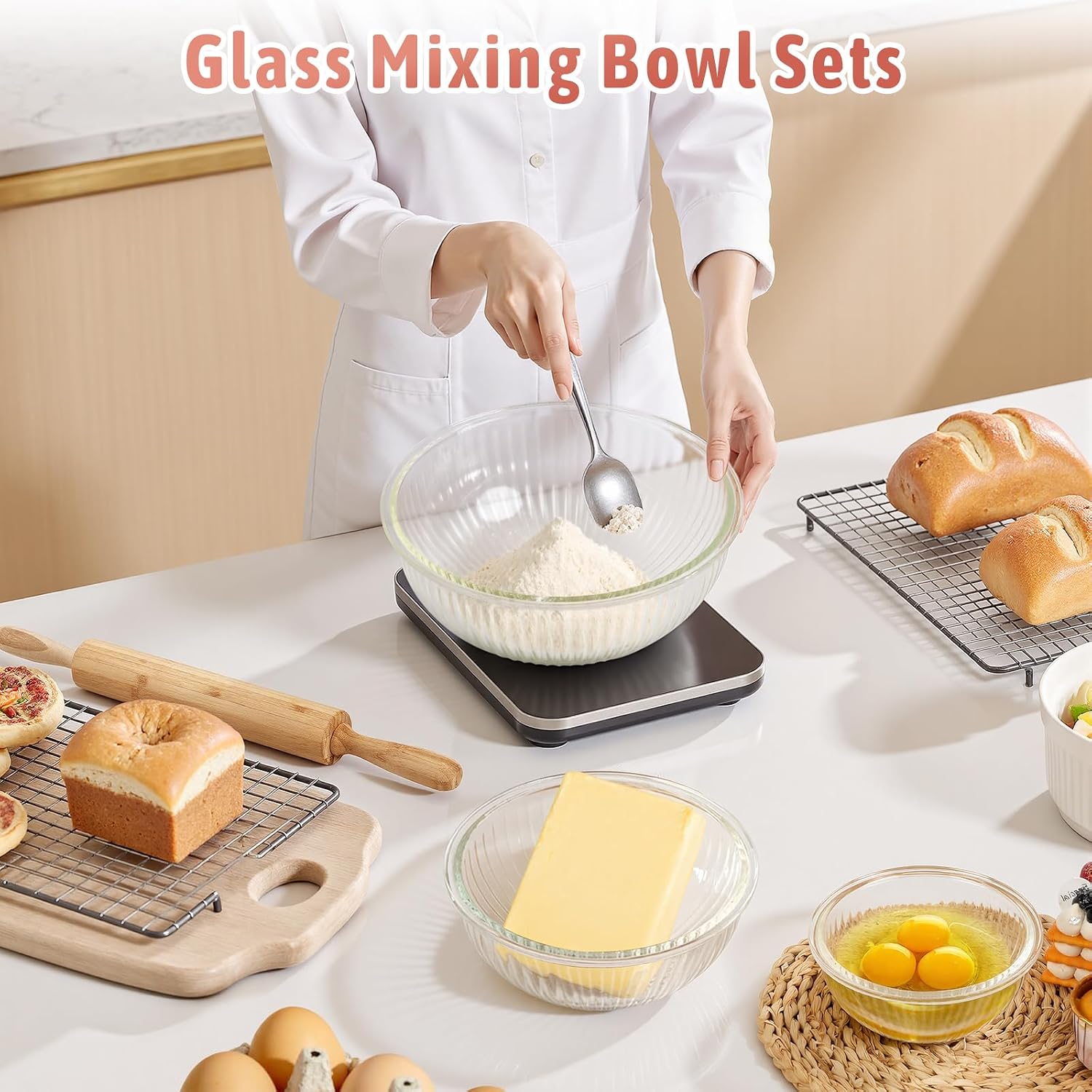 Freshmage Glass Mixing Bowls with Lids Sets, 4 Packs Glass Bowls with Lids for Kitchen Baking, Meal Prepping and Salad, Bpa Free and Dishwasher Safe Serving Bowls, 0.2/0.5/1.1/2.1 - Image 3