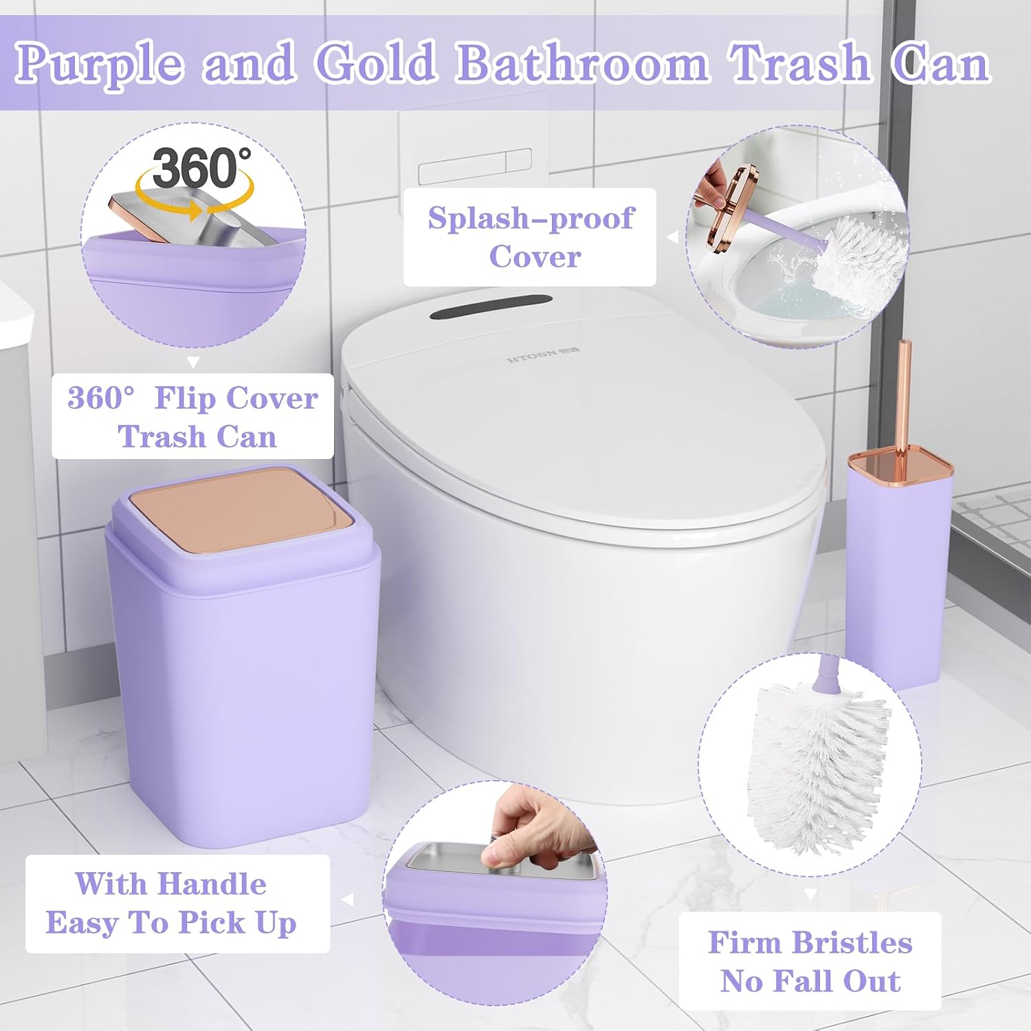XLHOMO Bathroom Accessory Set–Bathroom Sets with Shower Curtain and Rugs, Non Slip Bathroom Rugs Super Absorbent, Light Purple Ombre Shower Curtain with Hooks, Lavender Bathroom Sets Complete for Home - Image 6