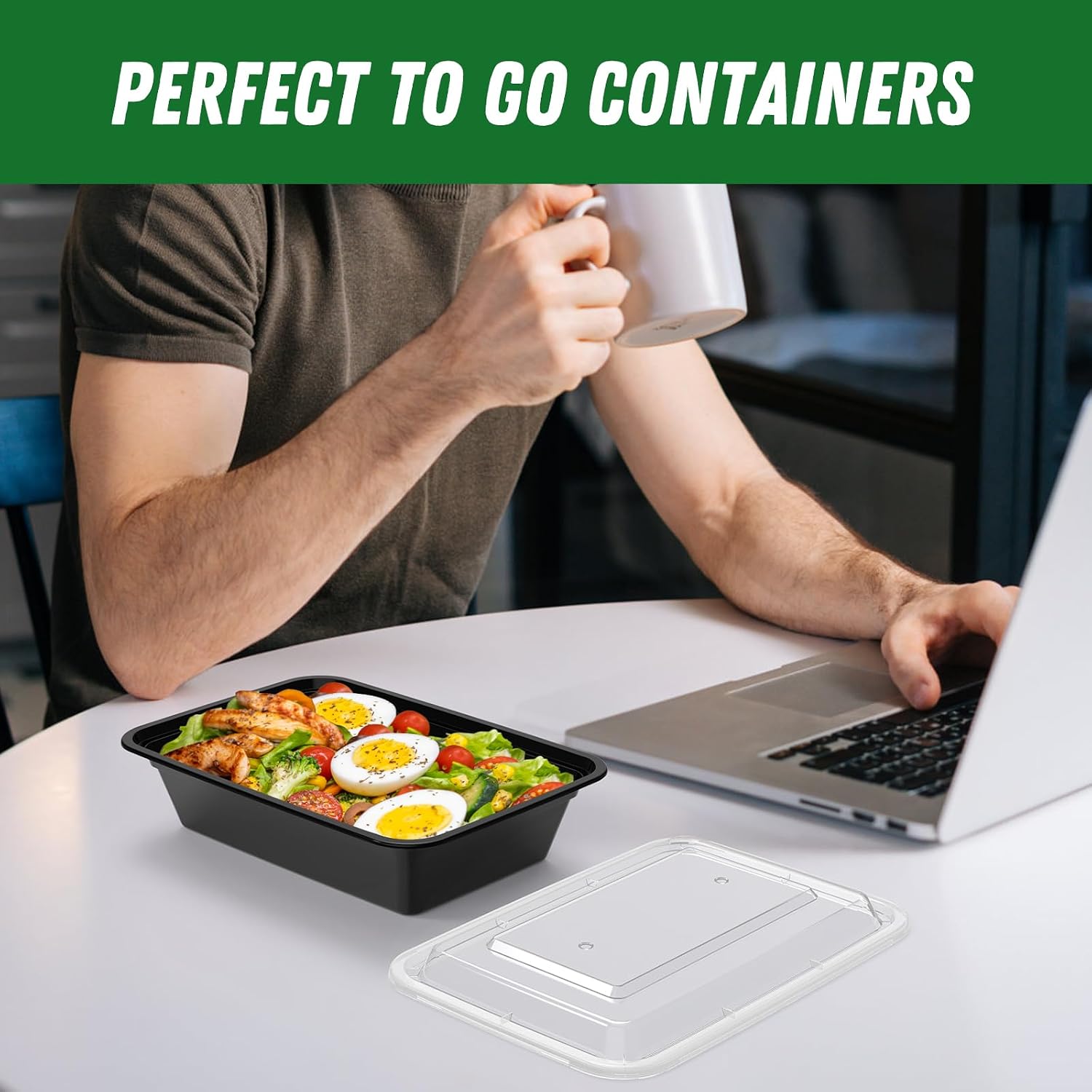 Dealusy 50 Pack (100-Piece) 38 oz Meal Prep Containers Reusable with Lids, Sturdy Leakproof & Food Safe, Microwave, Freezer, Dishwasher Safe Prep Containers, To Go Take Out Plastic Food Storage - Image 7