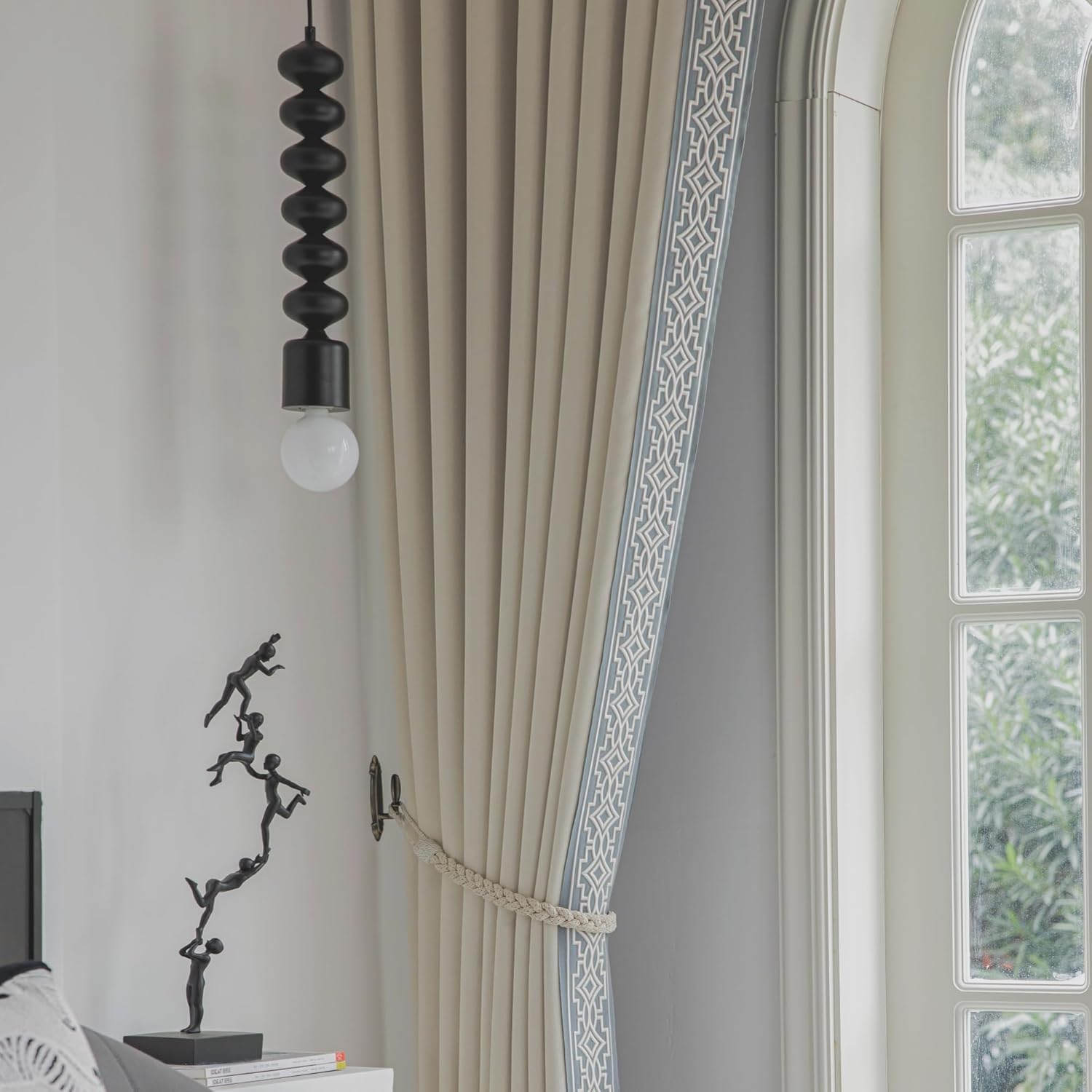 VisionaryHomeDesign Ivory Cream Cotton Blend Curtain Panels with Trim Design, Pinch Pleat Curtains, Blackout Curtains for Sliding Patio Doors Bedroom (Set of 2) (52W x 96L) - Image 5