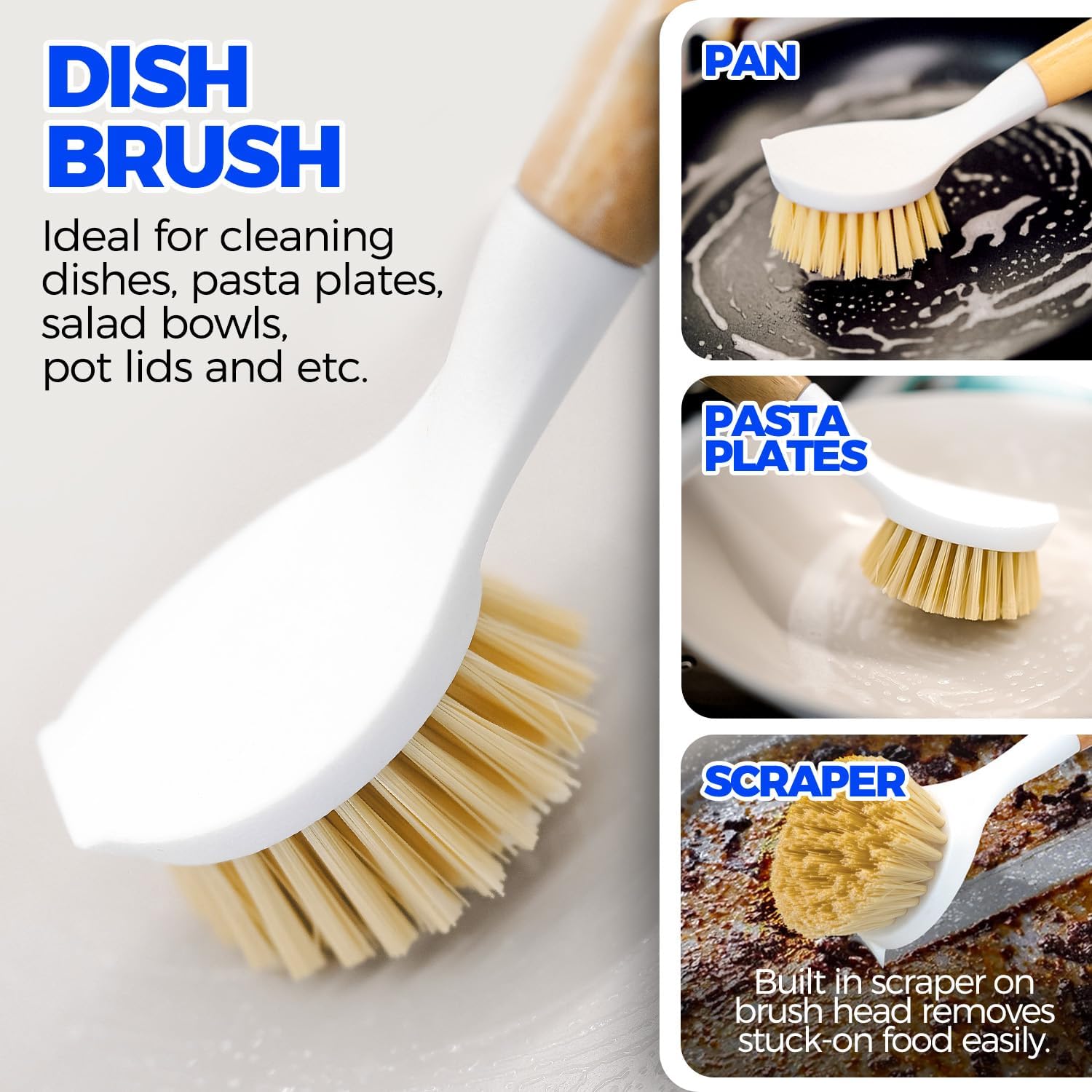 Holikme 6 Pack Dish Brush Scouring Pad Set with Bottle Brush, Dish Brush, Palm Scrub Brush and Straw Brush, Dish Scrubber Long Handle for Dish Bottle Cup Pot Pan Iron Abrasive Cup Brushes, Yellow - Image 3