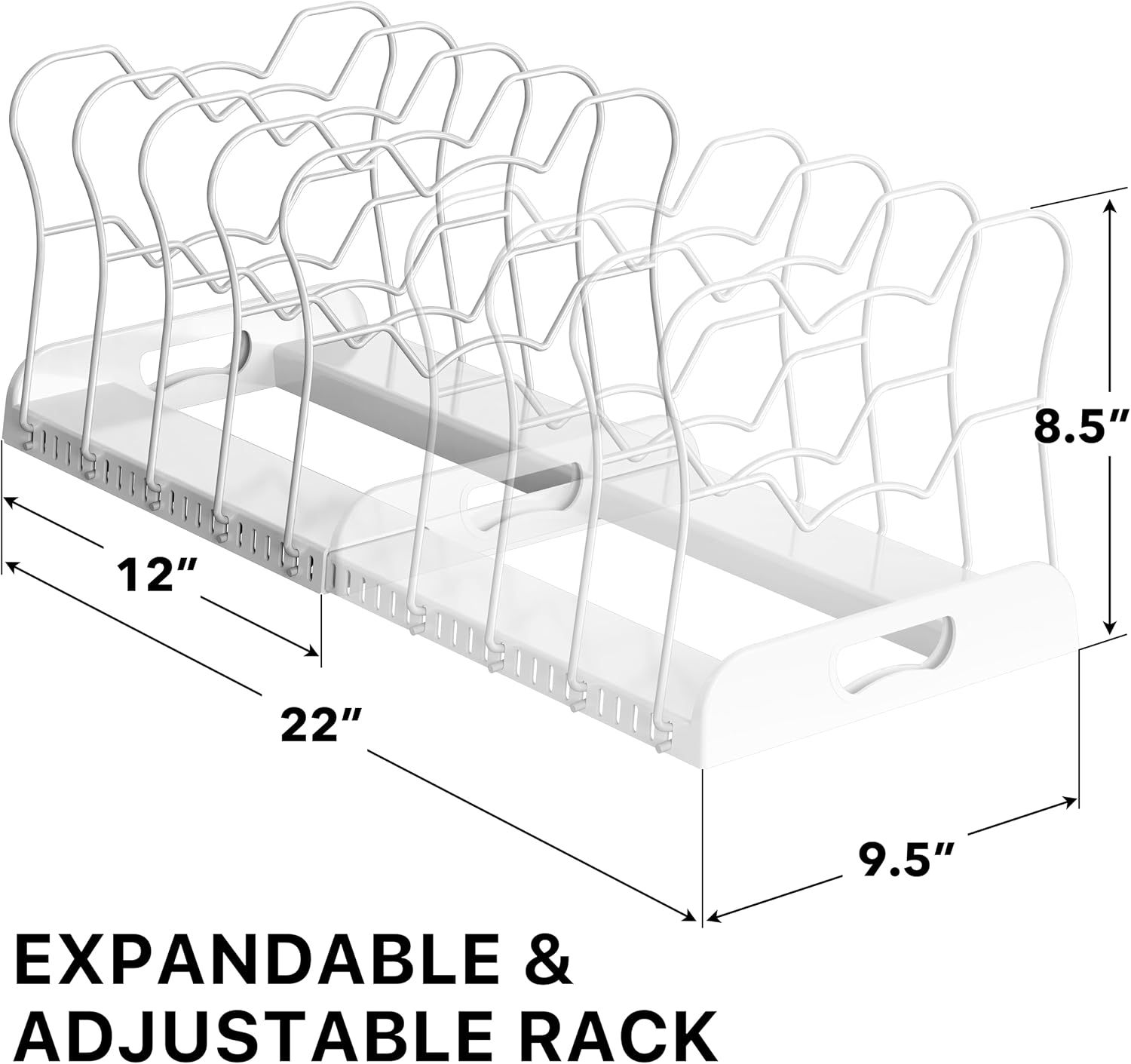 Simple Houseware Expandable Pan Organizer Rack, 10 Adjustable Compartments, White - Kitchen Cabinet Organizer for Pots, Pans, Lids & Bakeware - Pantry & Countertop Storage - Image 2