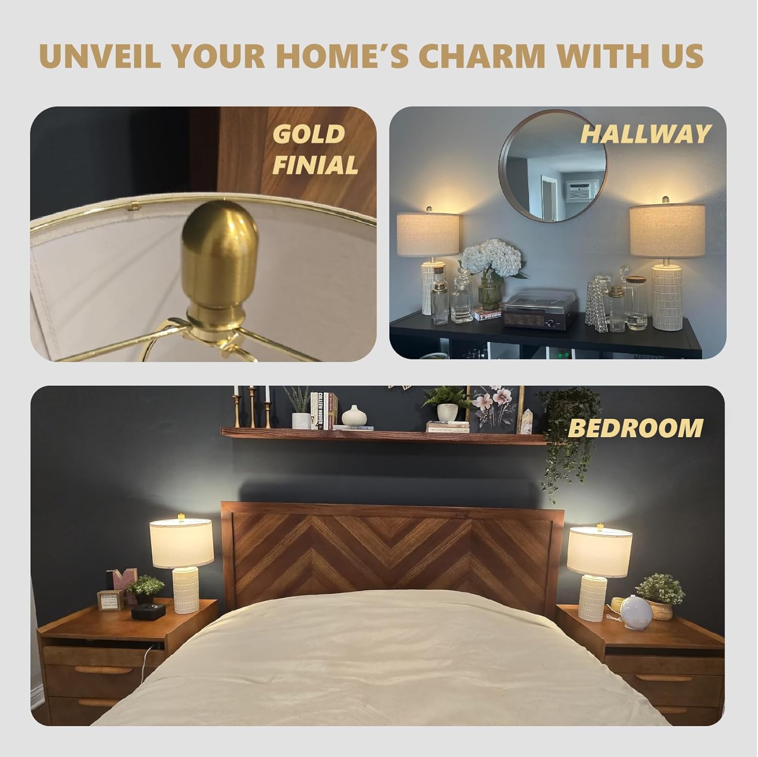 PoKat 20.75" Small Modern Ceramic Table Lamps Set of 2 for Bedroom, White Bedside Lamps for Night Stands, Farmhouse Desk Home Decor Gift Nightstand Table Lamps for Living Room End Table Beige - Image 2