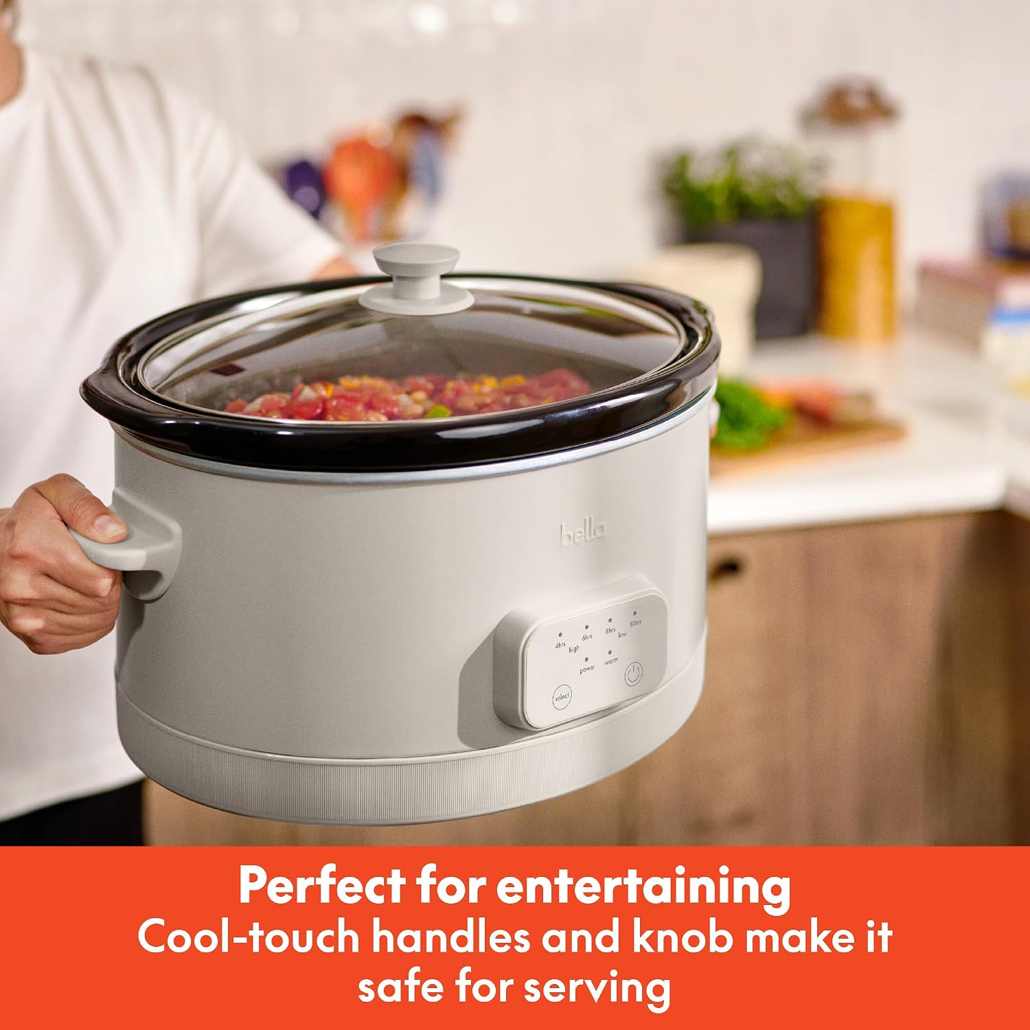 bella 6.0 Qt Programmable Slow Cooker, Ceramic Nonstick Coating, Adjustable Temperature & Cooking Times, Dishwasher Safe Stoneware Pot & Tempered Glass Lid, Tangle Free Cord Wrap, Oatmilk - Image 6
