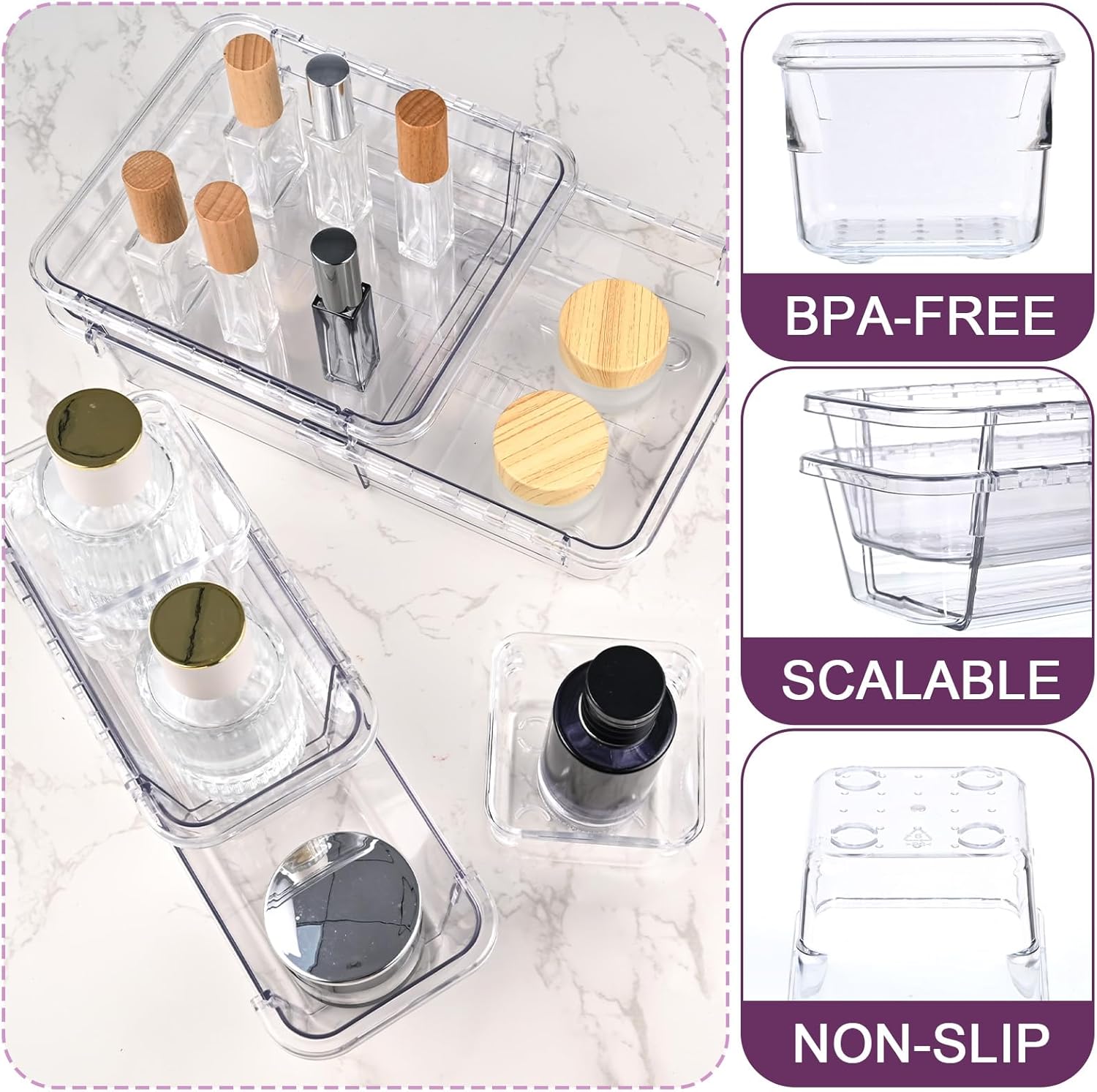 25 Pcs Clear Drawer Organizer, Adjustable Drawer Storage Box, 3-Size Desk Drawer Organizer, Acrylic Storage Bins for Makeup, Cosmetic, Kitchen Utensils, Bedroom Dressers Tool Organizer for Gadgets - Image 3
