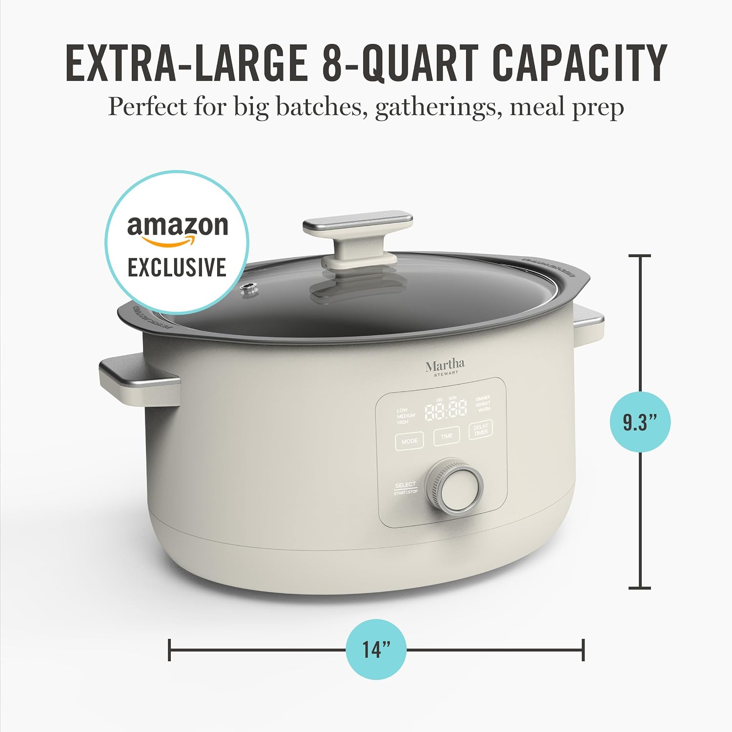 Martha Stewart 8 QT Slow Cooker, Programmable with Timer, 3 Heat Settings (Low, High, Warm), Nonstick Ceramic Removable Crock, Stovetop & Oven Safe, Glass Lid, Simmer, Reheat, Warm, Linen - Image 8
