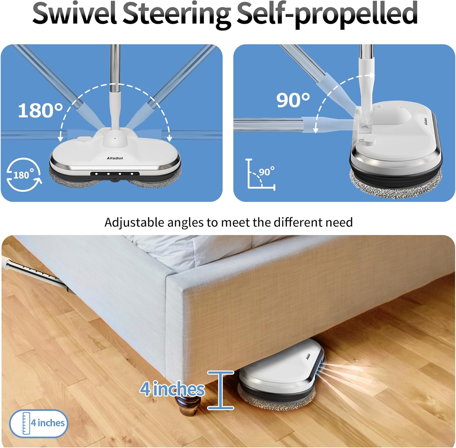 Cordless Electric Mop, WS24 Cordless Spin Mop for Floor Cleaning, Lightweight & Rechargeable Floor Cleaner with Water Sprayer and LED Headlight for Hardwood and Tile Floors, White - Image 7