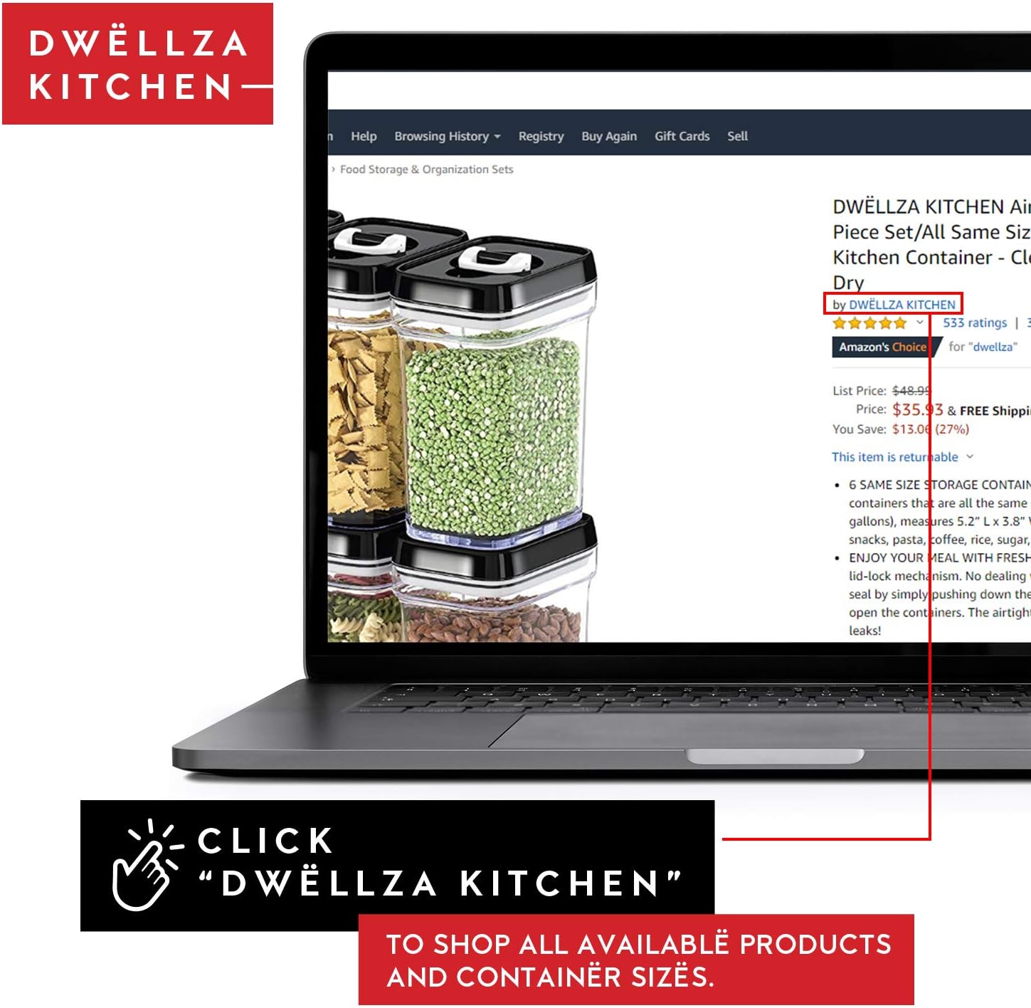 DWËLLZA KITCHEN Airtight Food Storage Containers with Lids – 4 Piece Set Air Tight Kitchen Storage Containers Clear Pantry Organization and Storage Set BPA-Free - Keeps your Food Fresh & Dry - Image 3