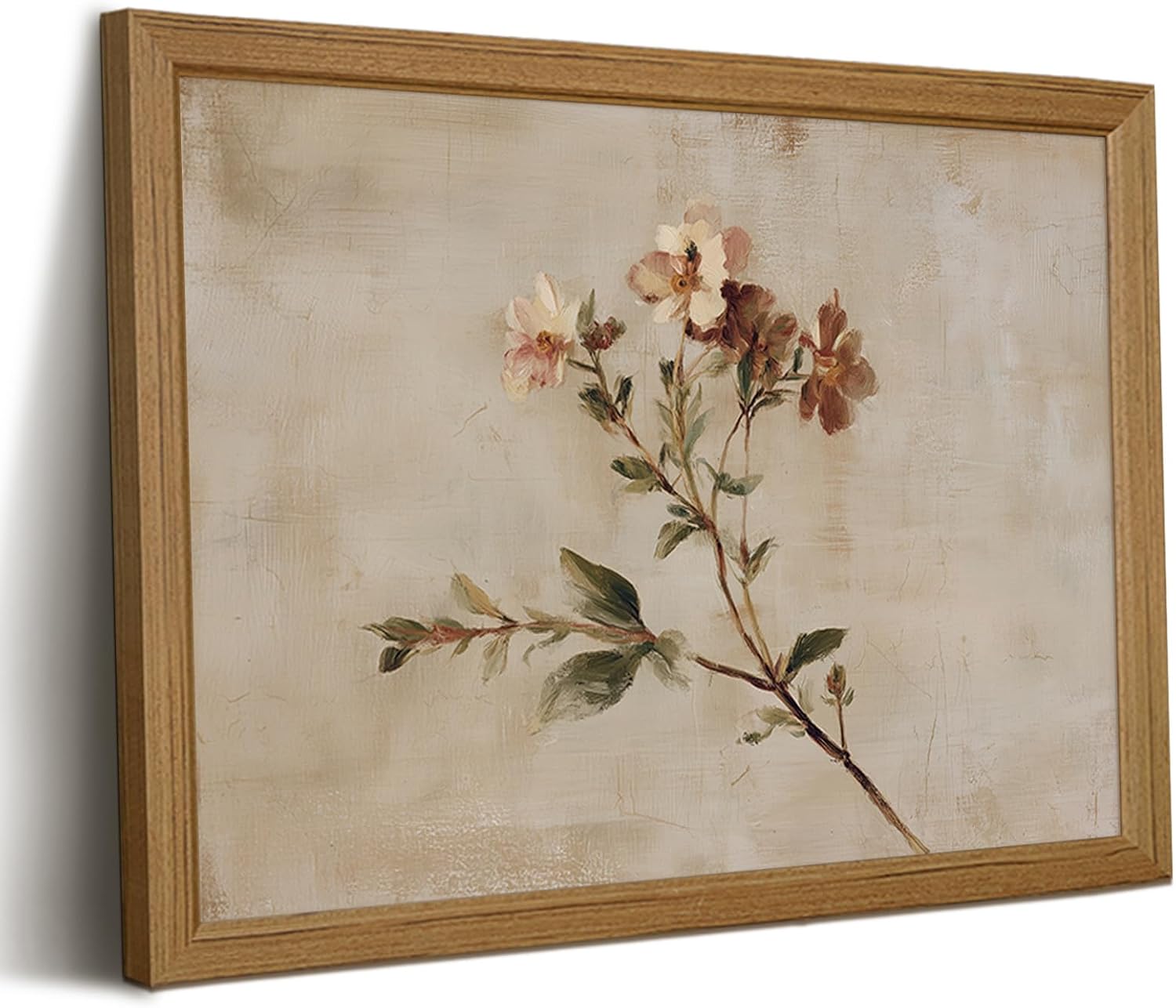 Vintage Botanical Wall Decor Wildflower Canvas Wall Art Floral Prints Farmhouse Poster Rustic Flower Pictures Retro Neutral Floral Artwork for Living Room Bedroom 8x10 Inch Framed