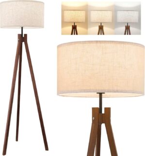 ELYONA Wood Tripod Floor Lamp, Mid ...