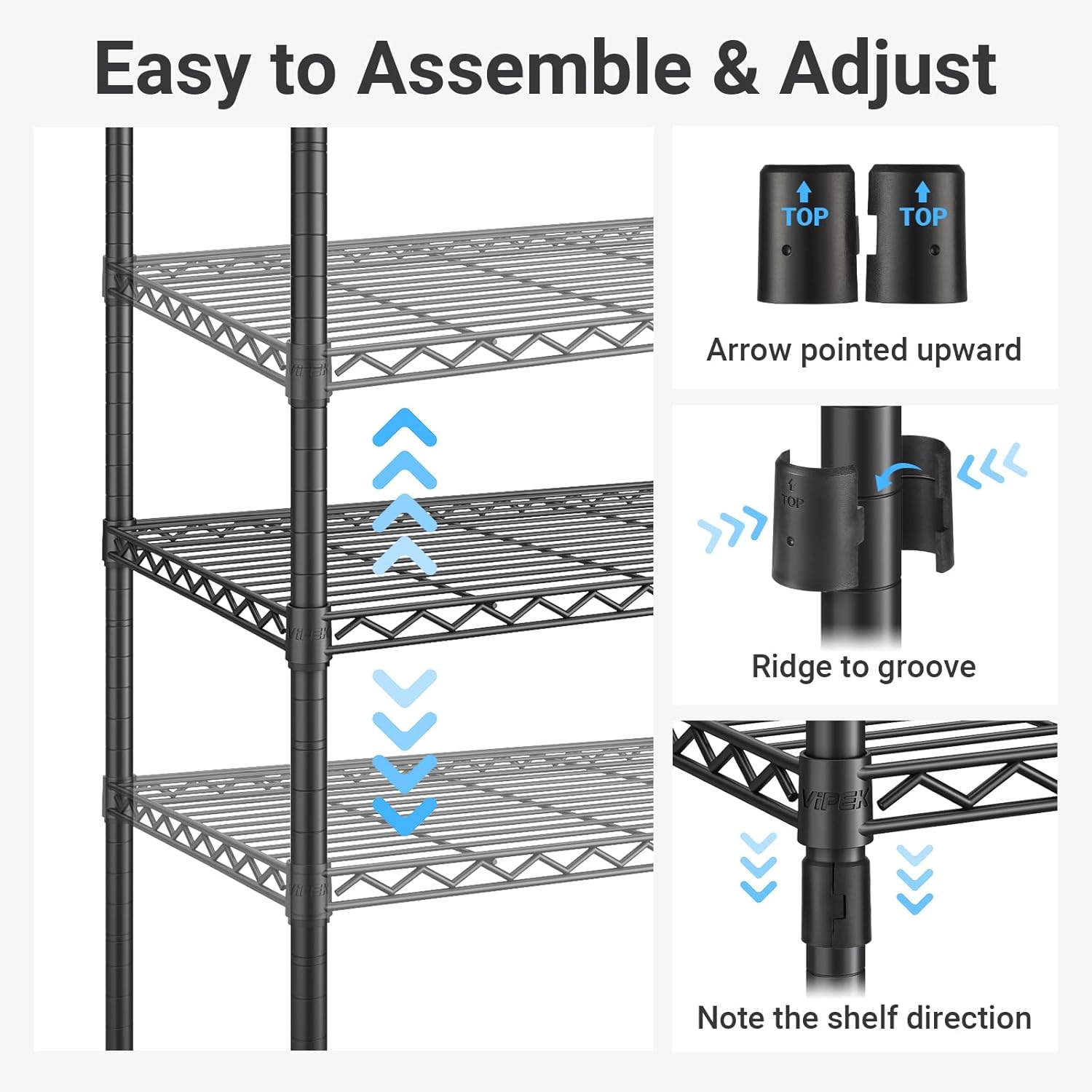 VIPEK X2 Expandable Reach-in Closet Racks Adjustable from 3'3" to 4'8" Portable Open Walk-in Closet Rack System with Flexible Shelves and Hanger Rods Clothing Rack for Hanging Clothes, Black - Image 8