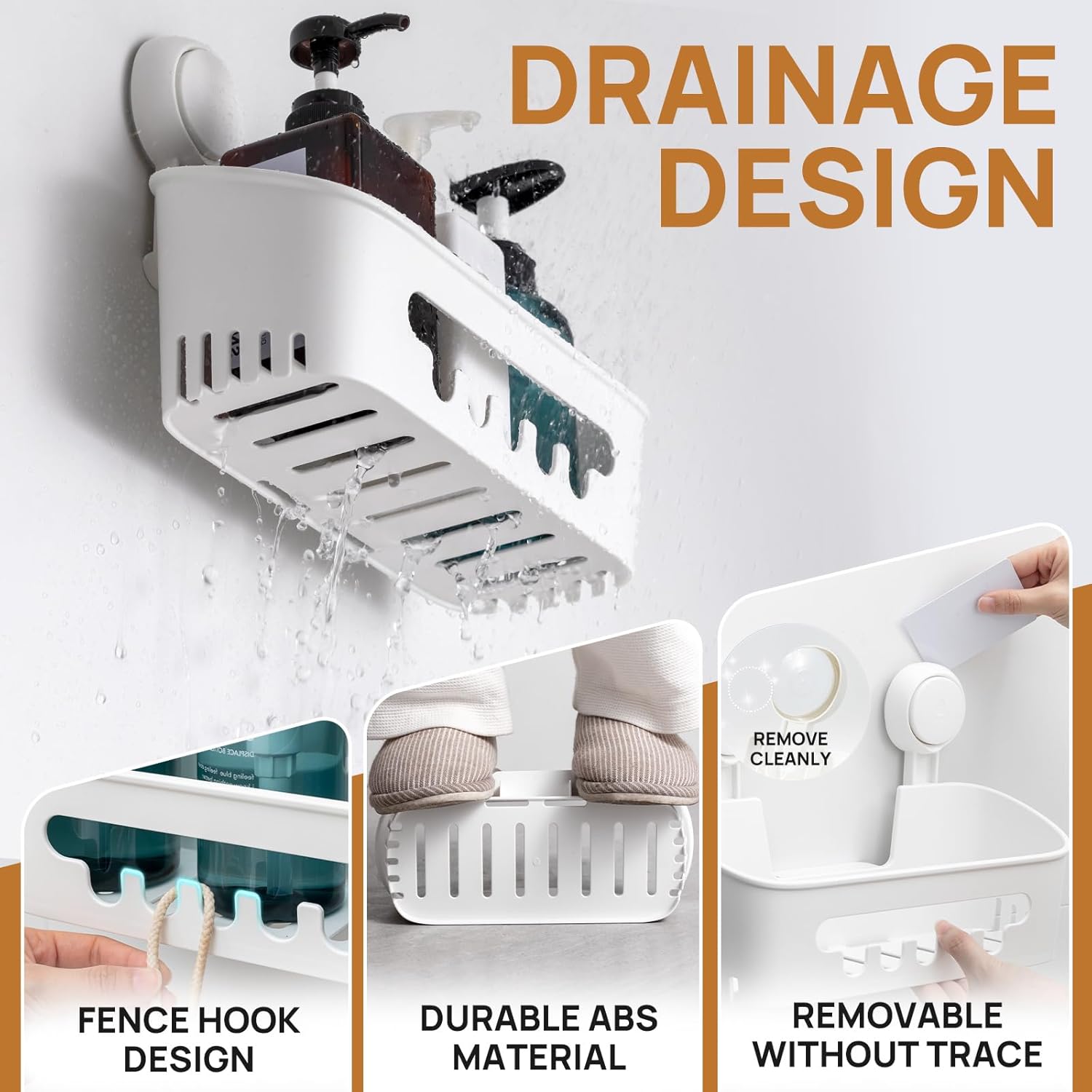 LEVERLOC Shower Caddy Suction Cup, Shower Organizer Removable Bathroom Shelf, Storage Suction Powerful Max Hold 22lbs Bathroom Caddy Waterproof Holder, White - Image 5