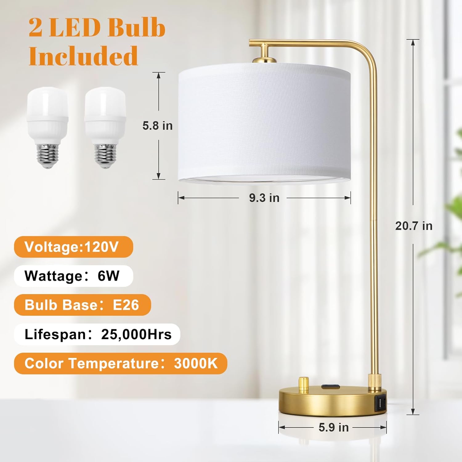 Innqoo Bedside Table Lamps for Bedroom Set of 2-Dimmable Nightstand Lamps with USB Port and Outlet,Modern Gold Lamps with Linen Shade,Tall Desk Lamps for Home Office Bedroom Living Room End Table - Image 4