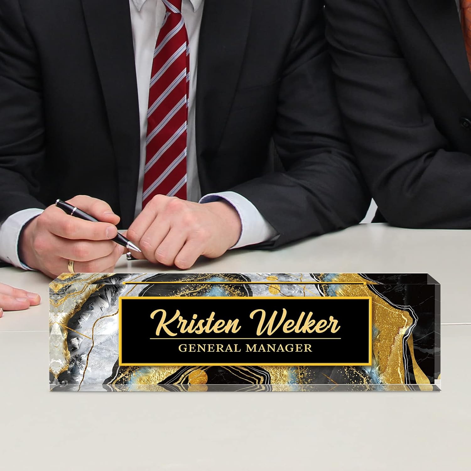 Personalized Name Plate, Custom Office Decor - Acrylic Desk Accessory, Office Gifts for Employees (Black Coast) - Image 7