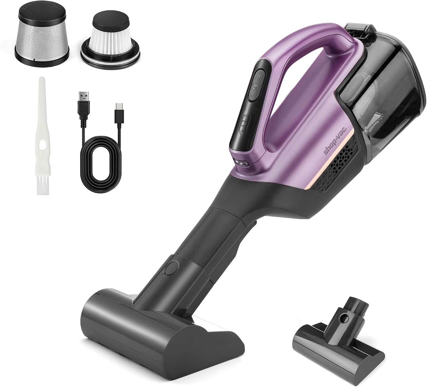 Shop-Vac S4 20V Handheld Vacuum Cordless with Brushless Motor, Motorized Pet Nozzle, Dual-Speed Powerful 15000 Pa Suction Portable Vacuum for Home & Pet Hair, Wall-Mounted, LED Light, Purple