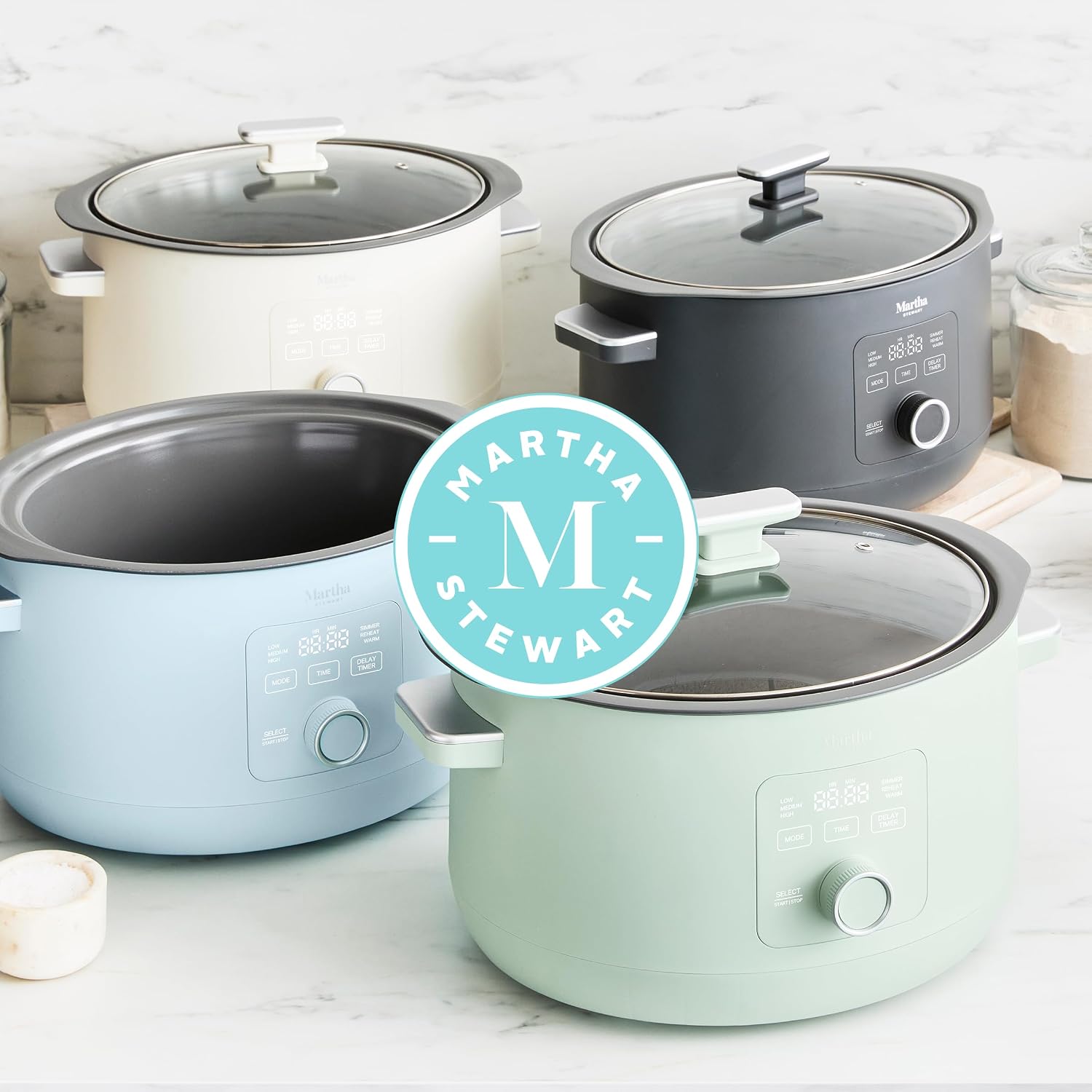 Martha Stewart 8 QT Slow Cooker, Programmable with Timer, 3 Heat Settings (Low, High, Warm), Nonstick Ceramic Removable Crock, Stovetop & Oven Safe, Glass Lid, Simmer, Reheat, Warm, Linen - Image 12
