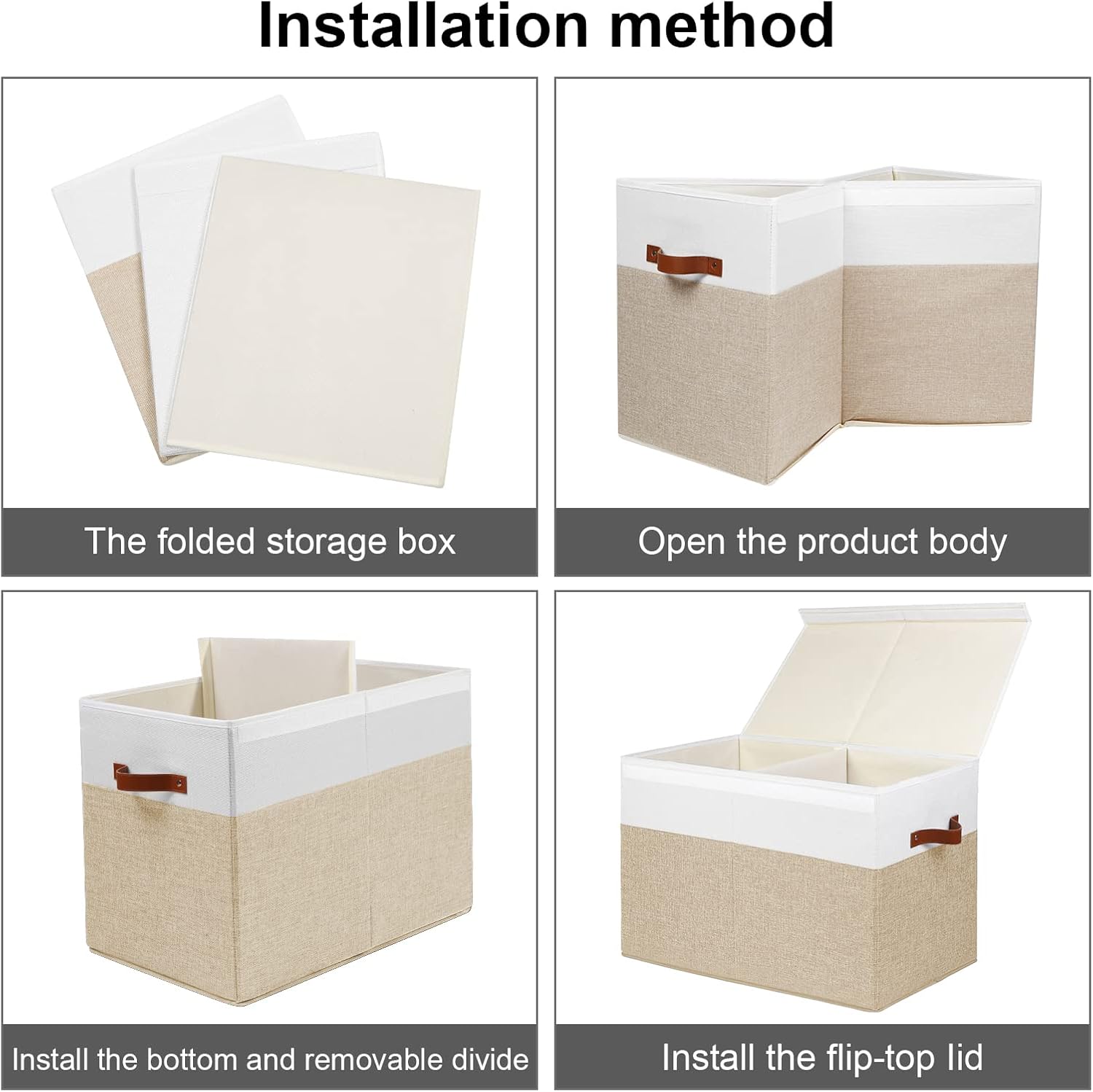 Gowee Large Toy Storage Box with Lid, Sturdy Toys Storage Chest Bin Organizer Basket with Dividers for Kids, Boys, Girls, Nursery, Closet, Bedroom, Playroom 25"x13" x16" (Beige and White) - Image 7
