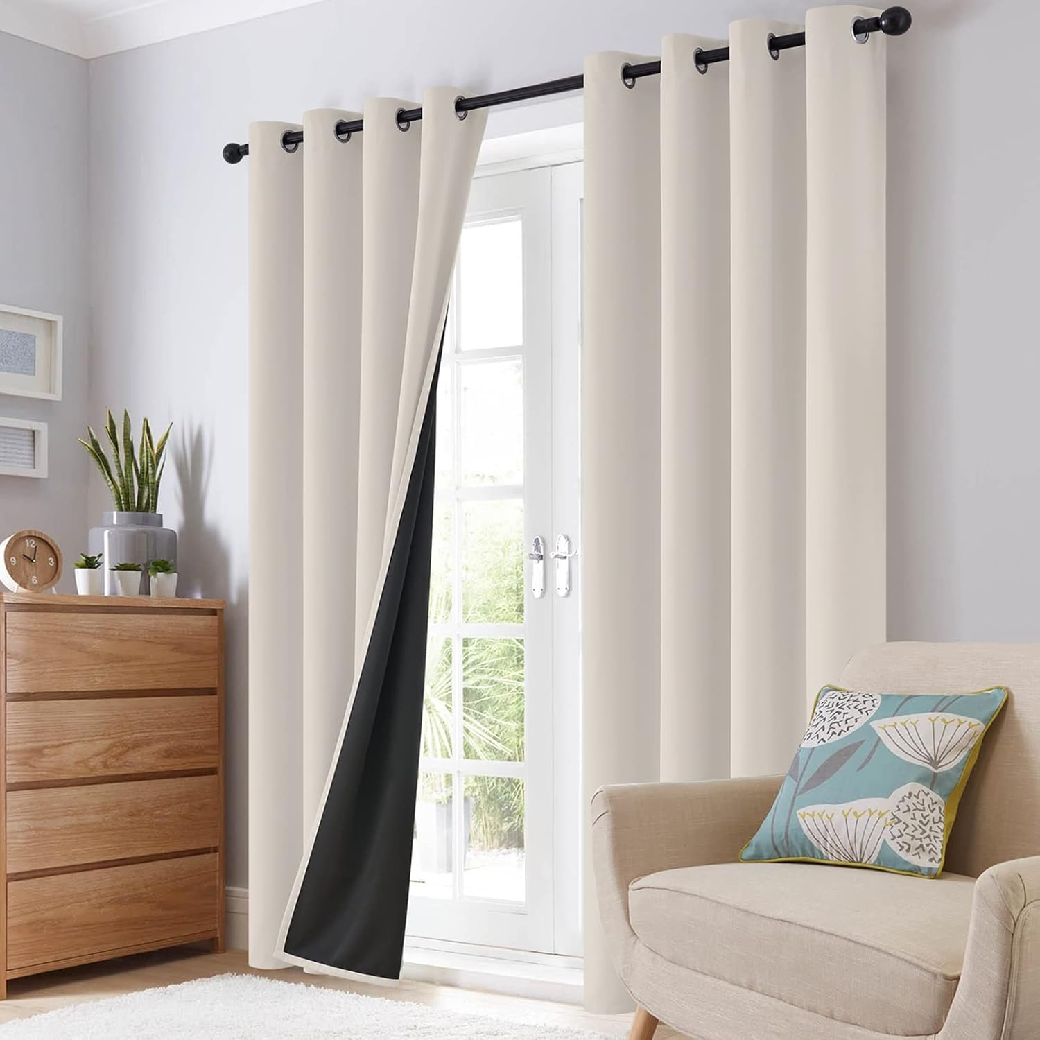 SimpleHome 100% Blackout Curtains for Bedroom,Thermal Insulated Grommet Window Drapes Room Darkening Cream Curtains for Living Room with Black Back,52 x 84 Inch,2 Panels - Image 8