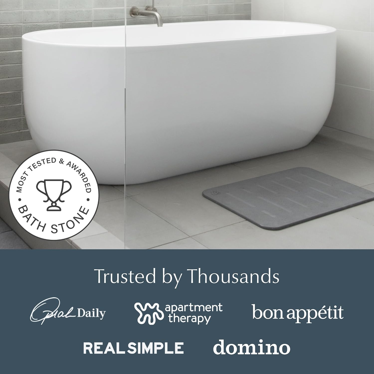Dorai Home Stone Bath Mat - Premium Diatomaceous Earth Bath Floor Mats with Non-Slip Base, Fast-Drying Modern Shower Mat for Bathroom | Rain Slate - Image 7