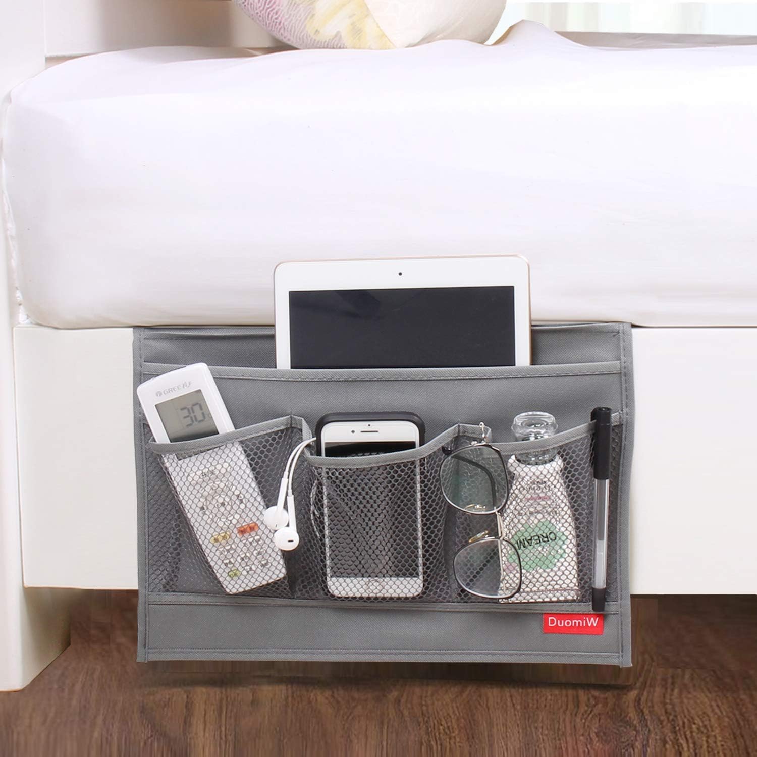 Bedside Storage Organizer, Bedside Caddy, Table Cabinet Storage Organizer, TV Remote Control, Phones, Magazines, Tablets, Accessories, Grey - Image 5