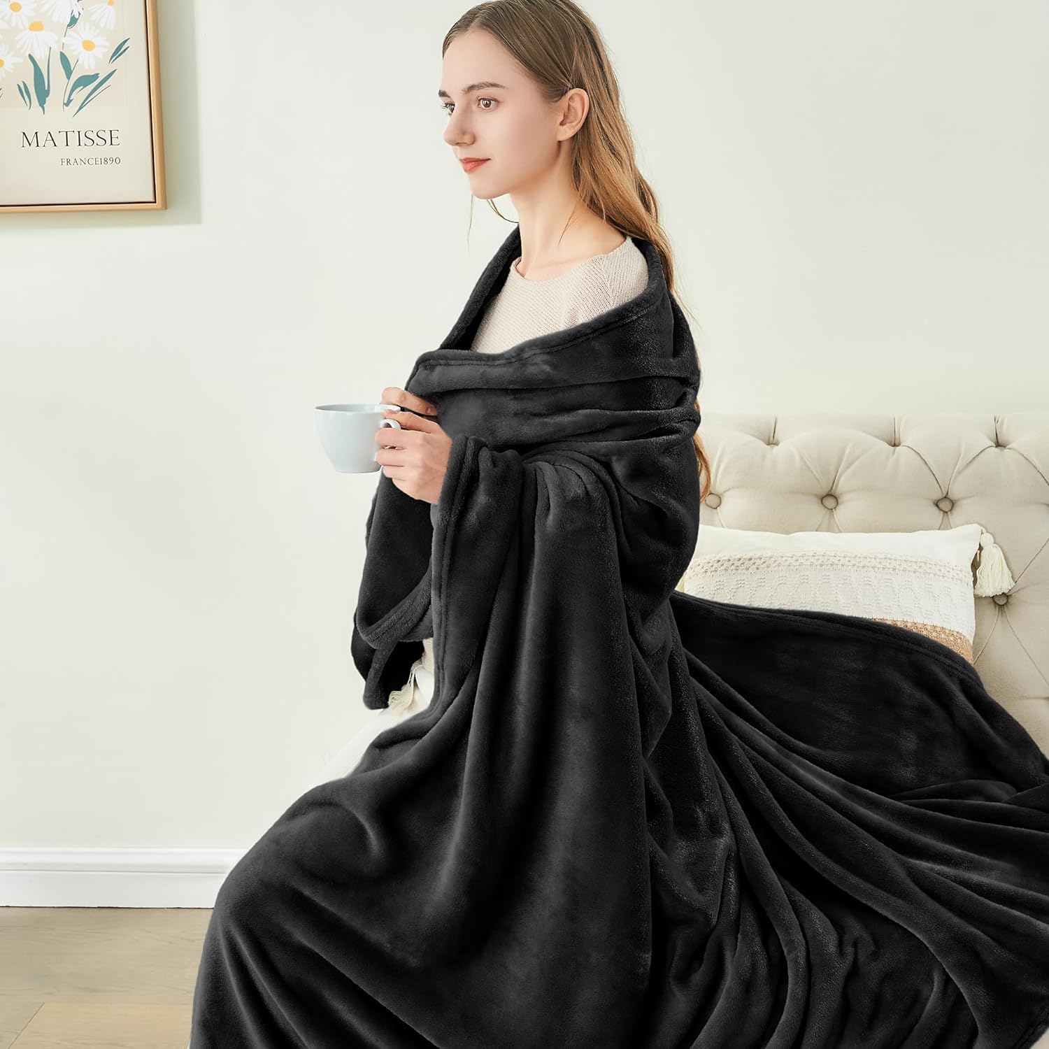 BEDELITE Fleece Blanket Black Throw Blankets for Couch & Bed, Luxury Plush Cozy Fuzzy Blanket 50x60 inches, Super Soft Warm Lightweight Throw Blanket for Travel Camping - Image 5