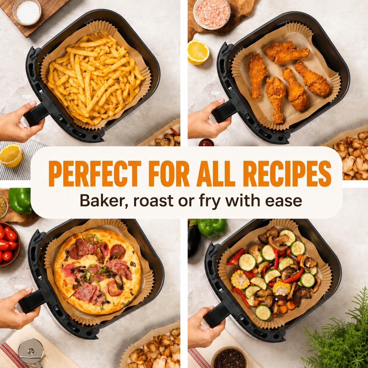 Air Fryer Paper Liners, 125Pcs Air Fryer Disposable Liners, Non-Stick and Oil Proof for Easy Cleanup, 8” Square for 5-8 qt Basket by Baker's Signature - Image 6