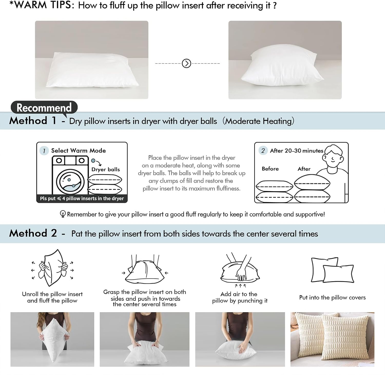MIULEE Throw Pillows Inserts, Pack of 2 18x18 Inch 100% Virgin Fiber Filling Bed Couch Pillows - Image 5