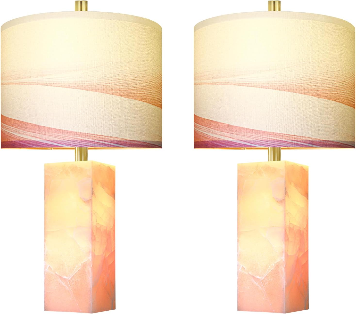 Scenekoy 23" Alabaster Table Lamp Set of 2 with Night Light for Bedroom Living Room, Rotary Switch, Pink Modern Table Lamp with Linen Shade, Nightstand Lamps for Room Bedside Office (Bulb Included) - Image 8