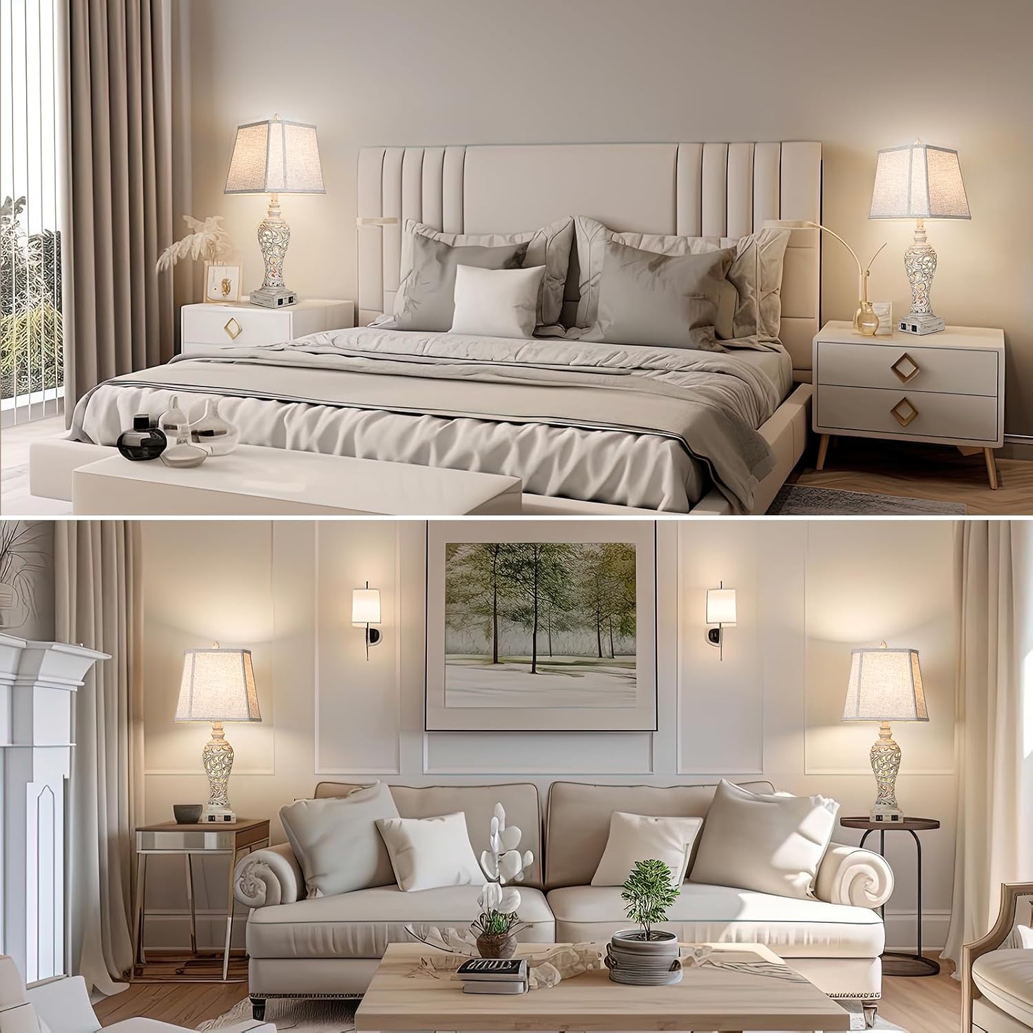 LuxSight Collection 28.5" Table Lamps Set of 2 - Bedside Lamp with Fabric Shades - for Bedroom and Living Room with USB and Nightlight - Perfect for Nightstands and Bedrooms - Image 4