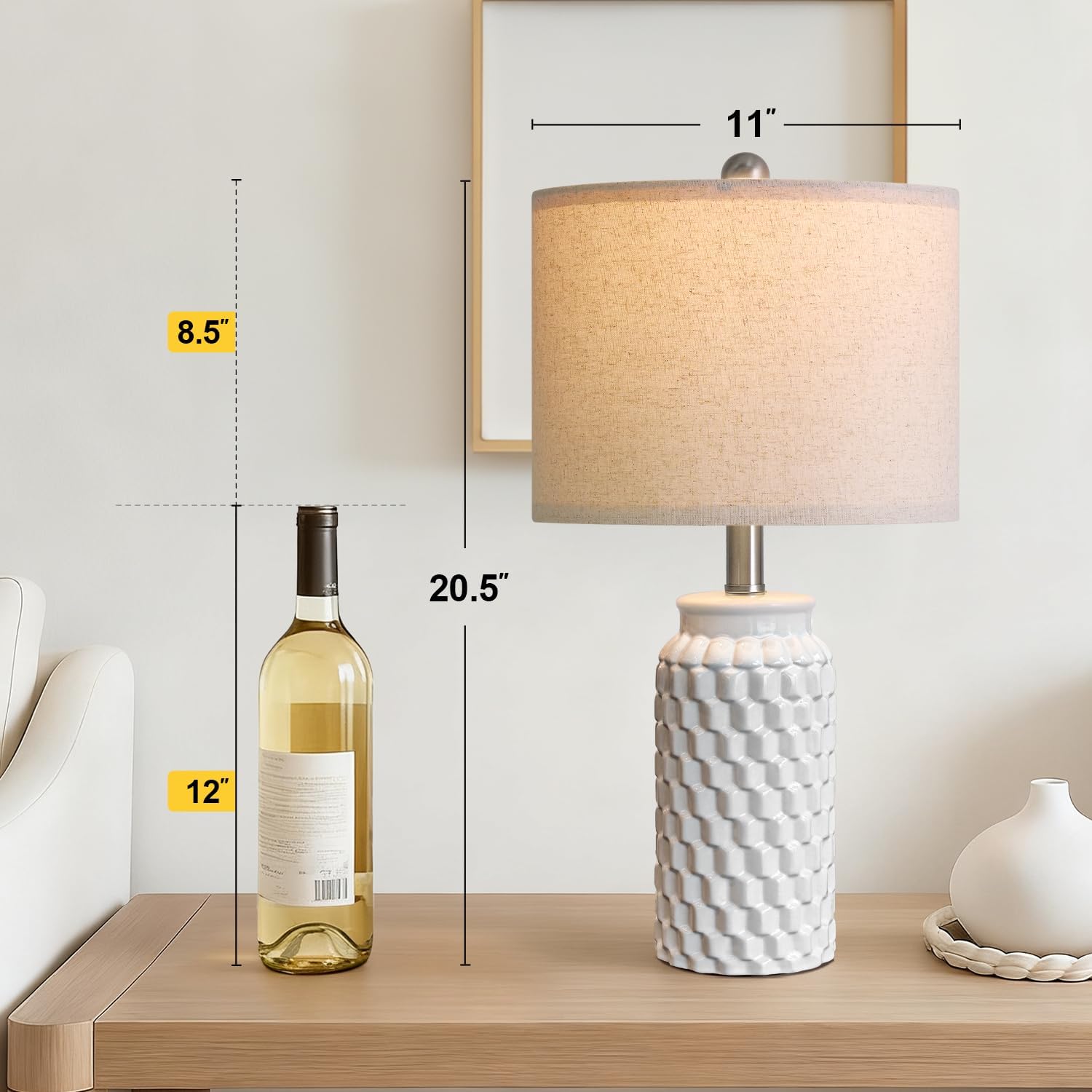 USumkky 20.5" White Modern Ceramic Bedside Lamps Set of 2, Small Table Lamp for Bedroom Decor Farmhouse Nightstand Lamp for Living Room Office - Image 4