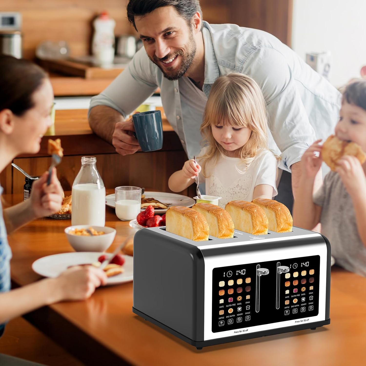4 Slice Toaster Touch Screen, Stainless Steel Toasters Digital Timer, Dual Control Panel Toasters, 8 Shade Settings 6 Bread Types for Bagel, Cancel, Defrost 1650W Black - Image 8