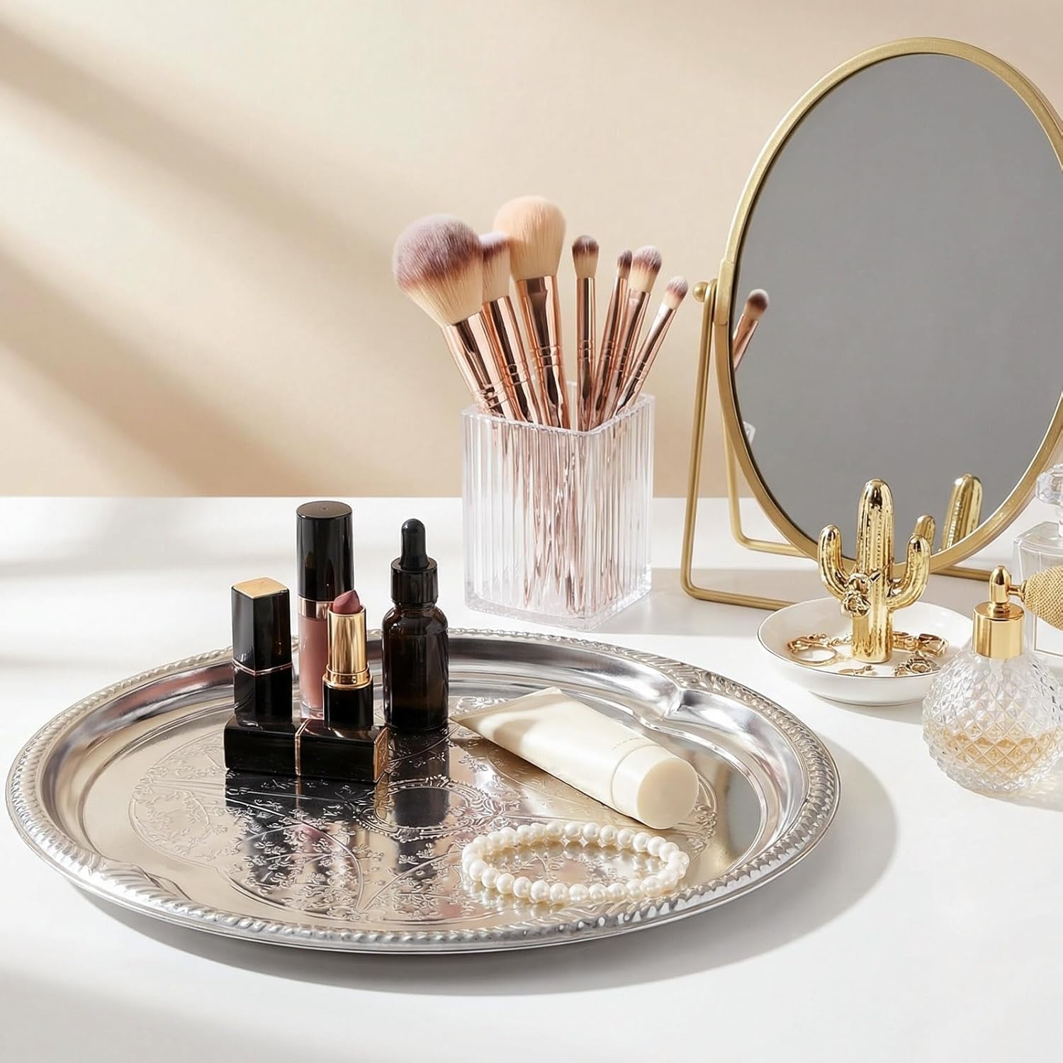 4-Pack Large Silver Serving Tray 20.3 x 15.2 Inch Mirror Platter Set for Party, Wedding, Birthday, Christmas, Appetizers, Desserts, Food Display, Kitchen Table, Buffet - Image 4
