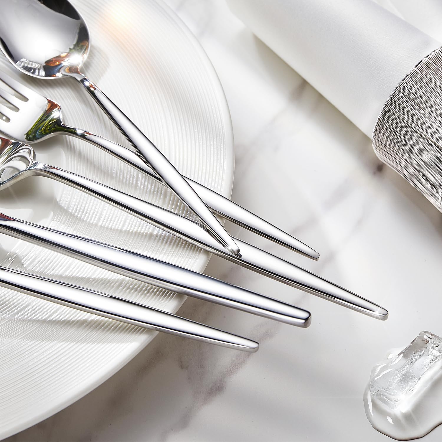 KINGSTONE Silverware Set, 40-Piece Flatware Set Cutlery Set Premium 18/10 Stainless Steel, Tableware Include Forks Knives Spoons for Home Kitchen Restaurant Wedding, Dishwasher Safe - Image 3